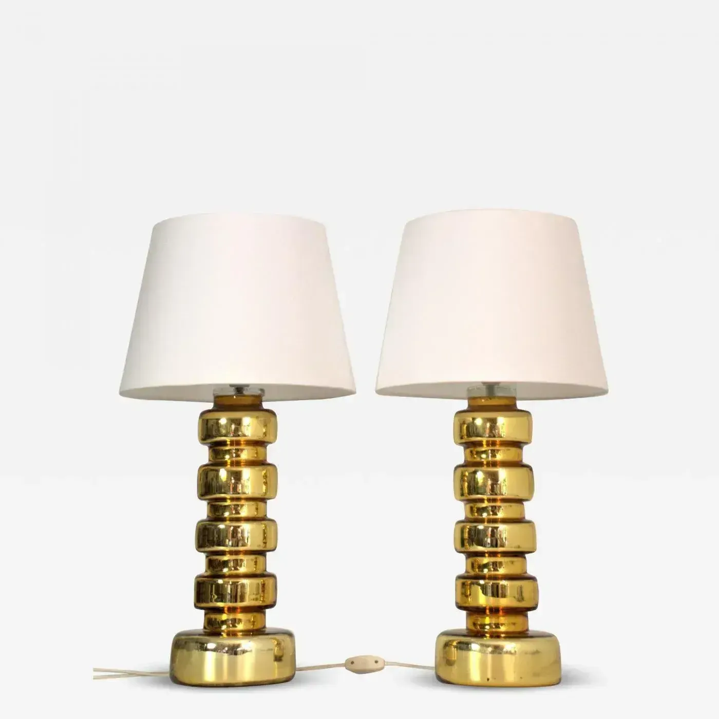 photo vinterior Large Golden Mercury Glass Table Lamps By Gustav Leek For Flygsfors, 1960s, Set Of 2