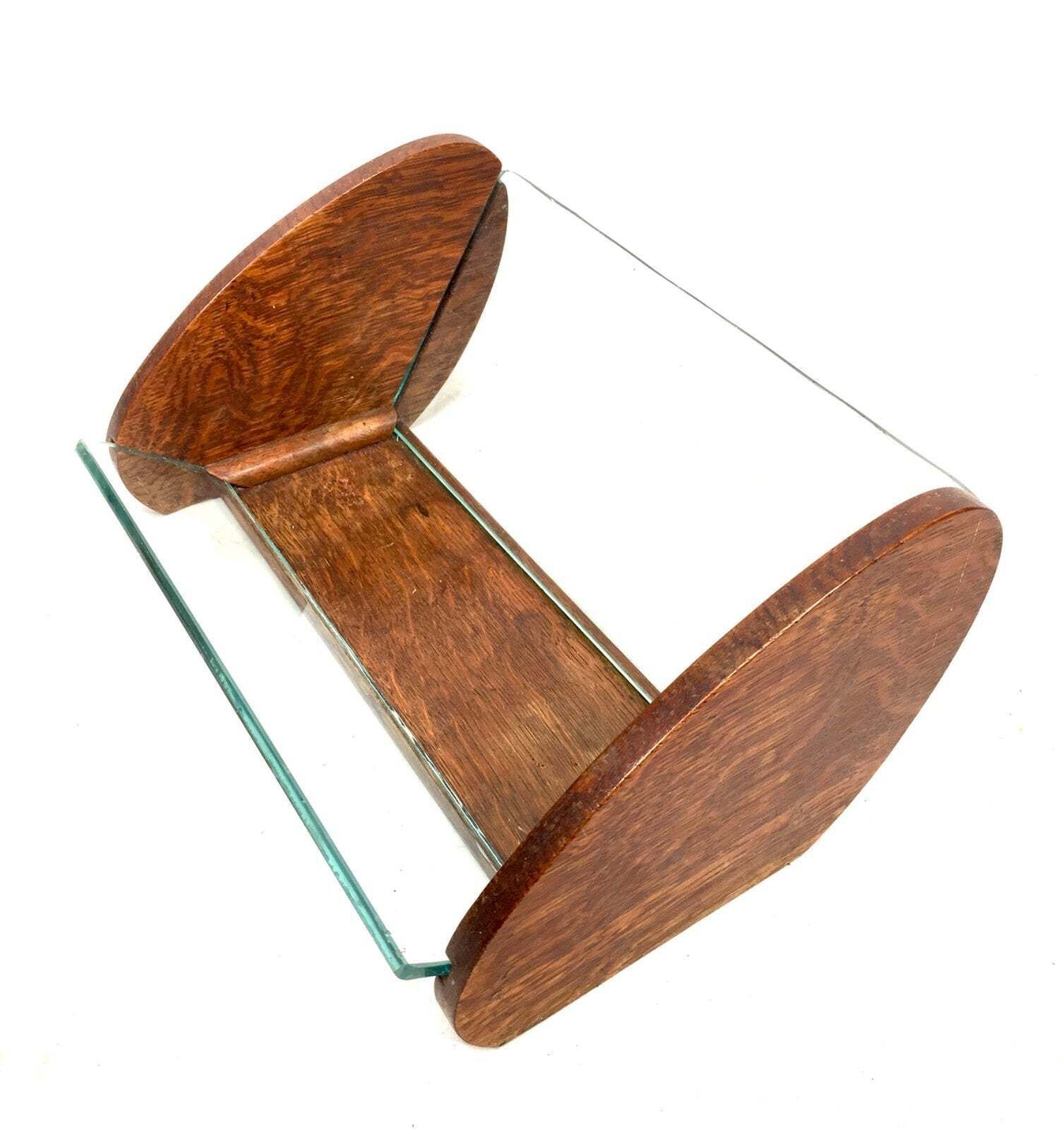 Antique Arts Deco Wooden Oak & Glass Tabletop Book Stand Trough Shelf Rack C1930 photo vinterior