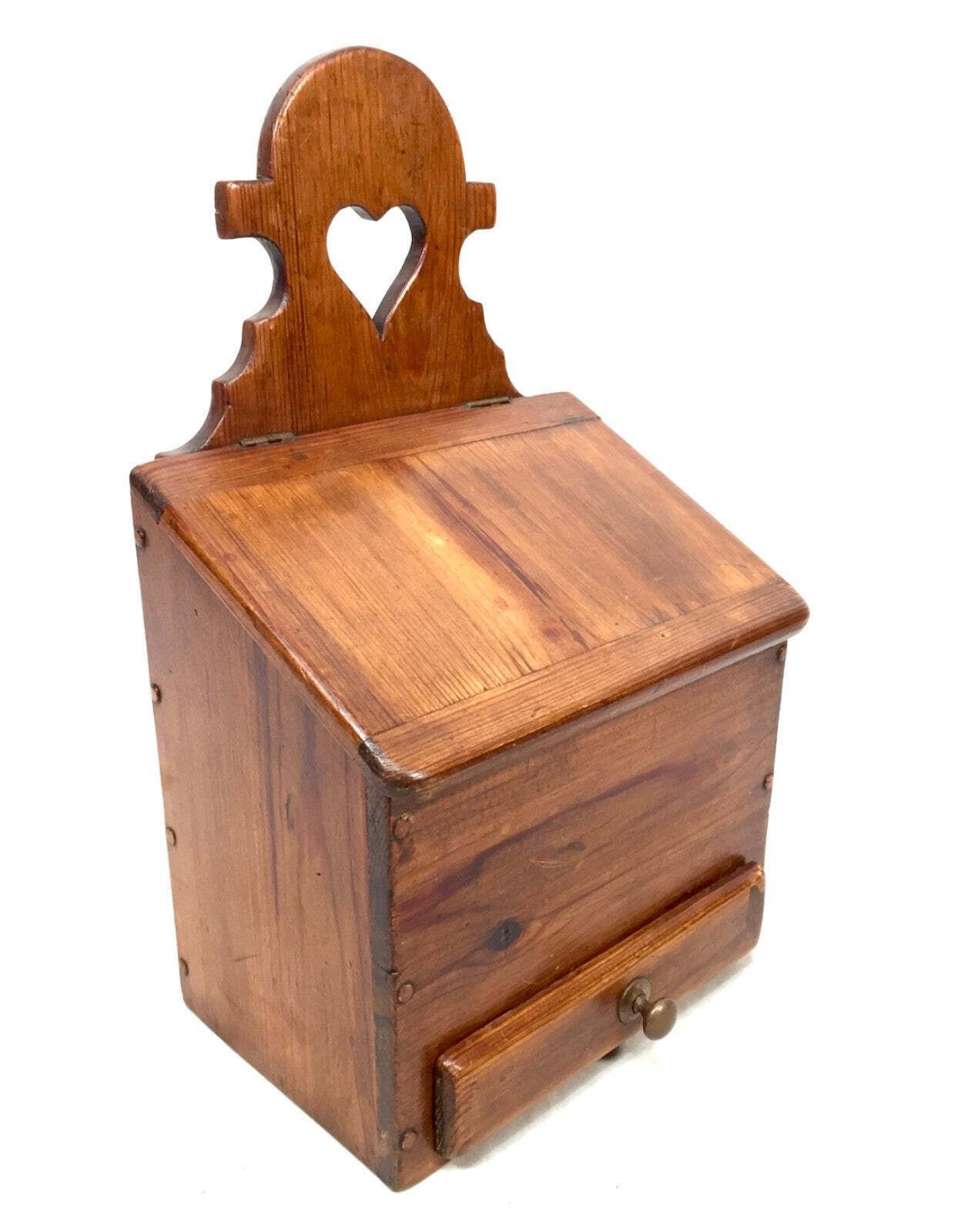 Antique Arts And Crafts Wooden Pine Salt / Candle Box / C.1900 / Wall Hanging