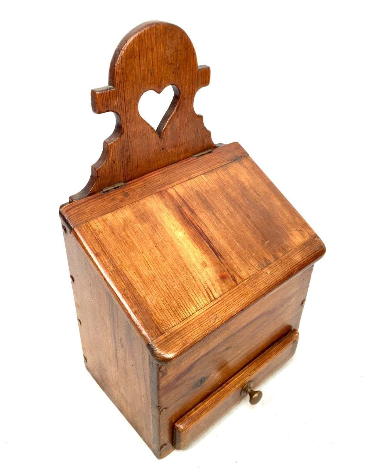 Antique Arts And Crafts Wooden Pine Salt / Candle Box / C.1900 / Wall Hanging photo 125.0