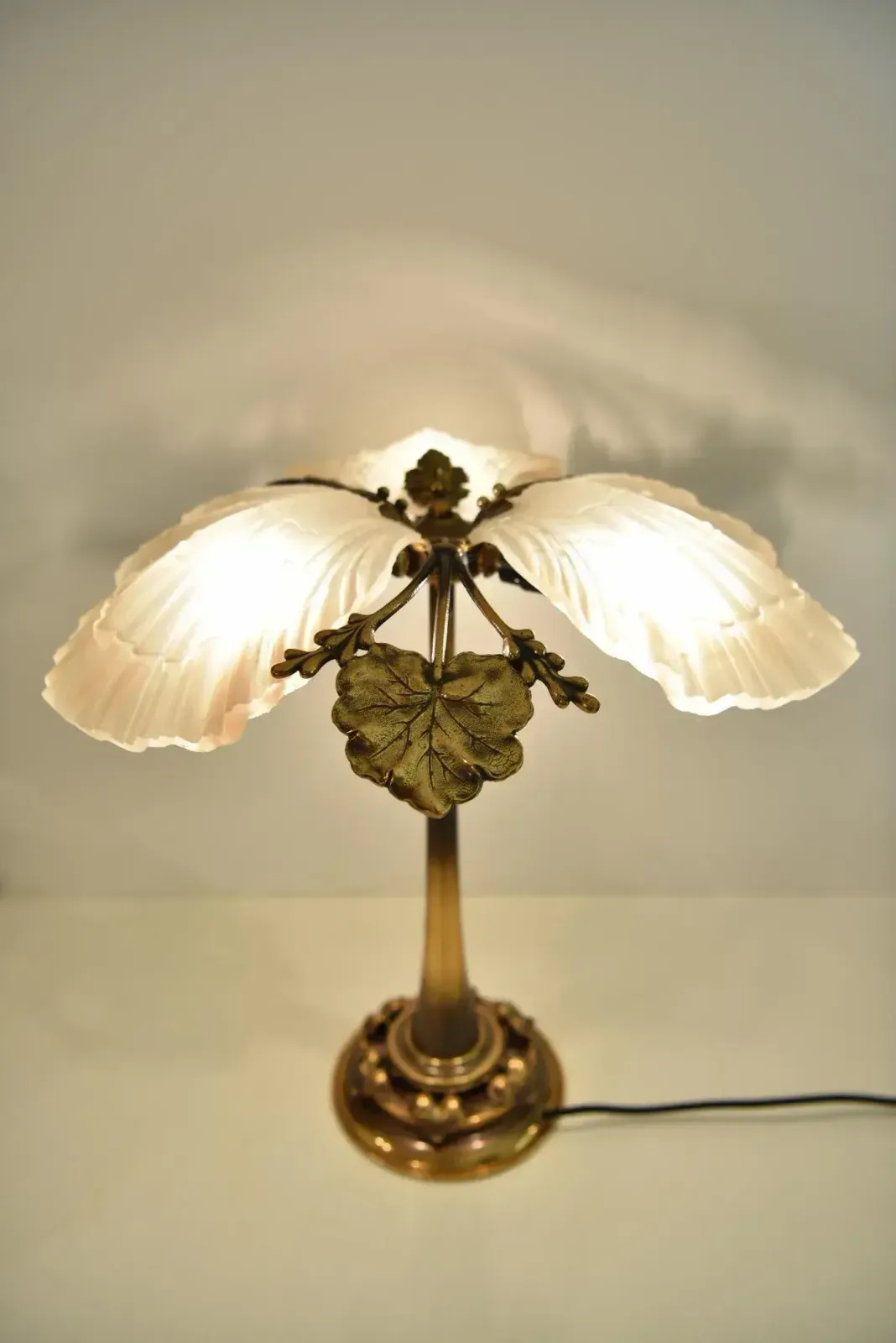 Art Nouveau Bronze And Frosted Glass Table Lamp, 1950s photo furniture