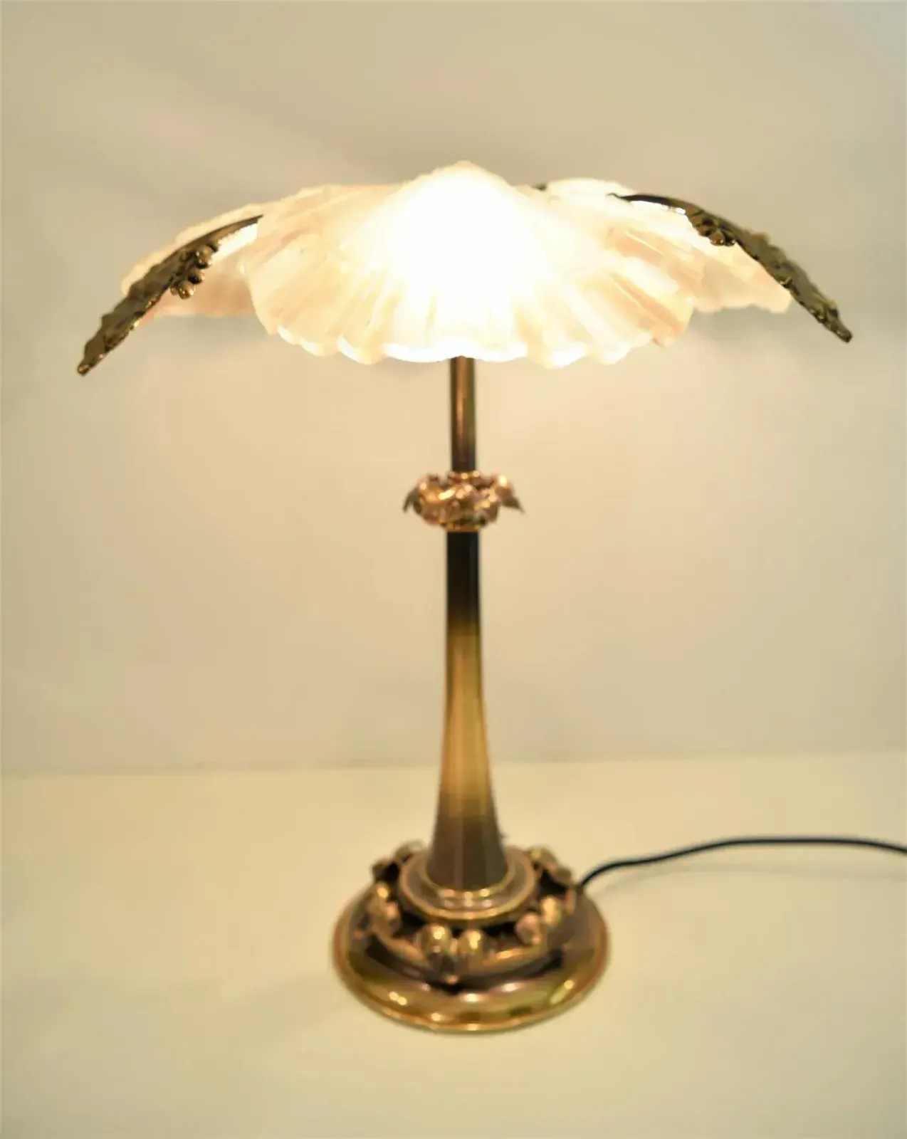 Art Nouveau Bronze And Frosted Glass Table Lamp, 1950s photo for sale