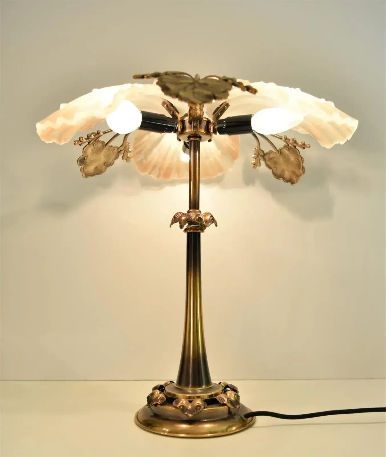 Art Nouveau Bronze And Frosted Glass Table Lamp, 1950s photo Lighting
