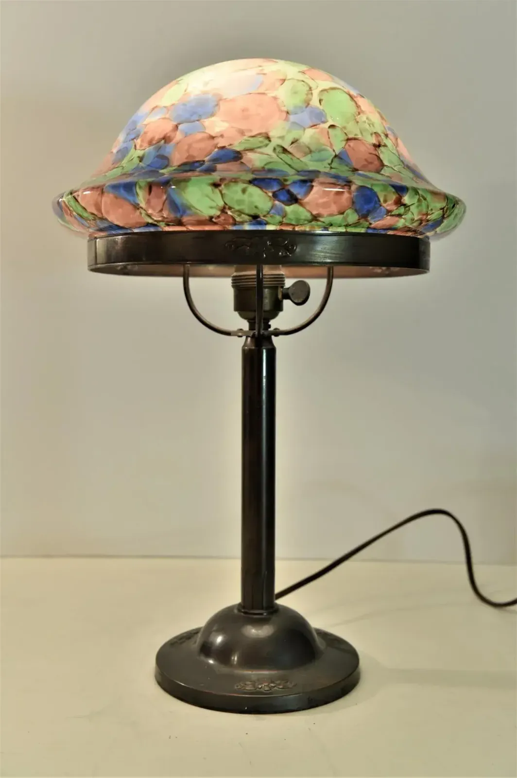 Swedish Grace Copper And Glass Table Lamp, Sweden, 1920s photo furniture