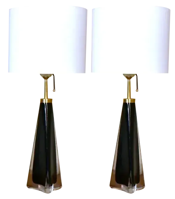 Large Swedish Art Glass Model Rd1319 Table Lamps By Carl Fagerlund For Orrefors, 1950s, Set Of 2