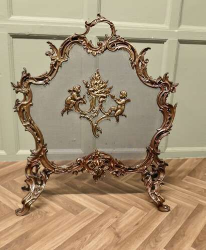 A Superb French Brass Rococo Spark Guard, Fire Screen photo furniture