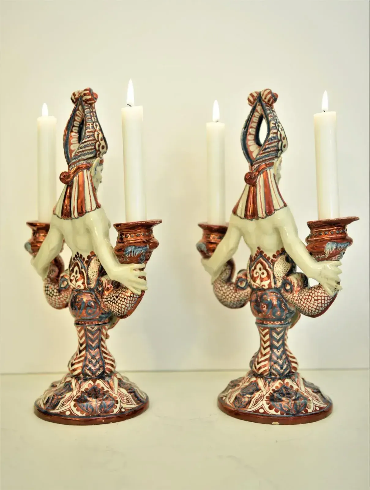 19th Century Majolica Demon Candelabras By Cantagalli, Italy, Set Of 2 photo for sale
