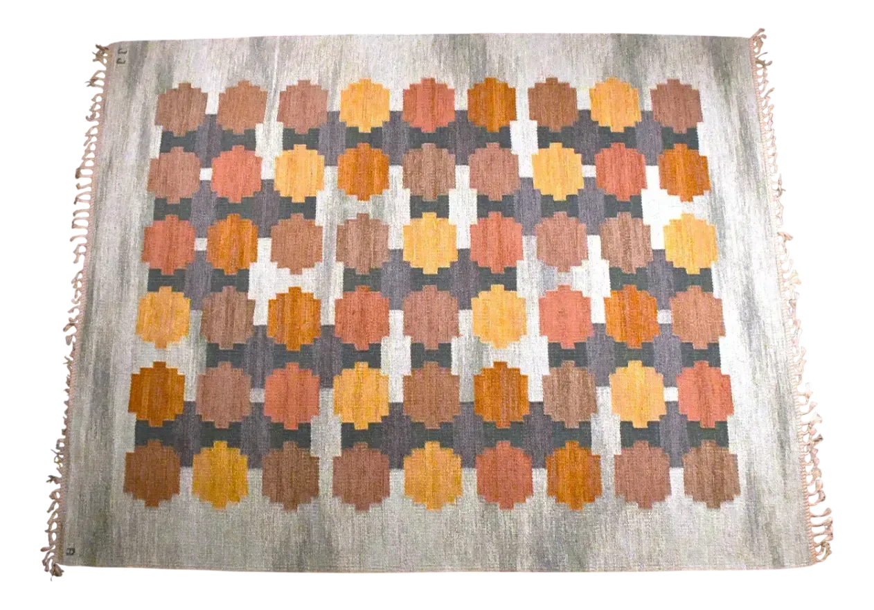 Large Swedish Handwoven Röllakan Wool Rug Model Aspelöv By Judith Johansson, 1963