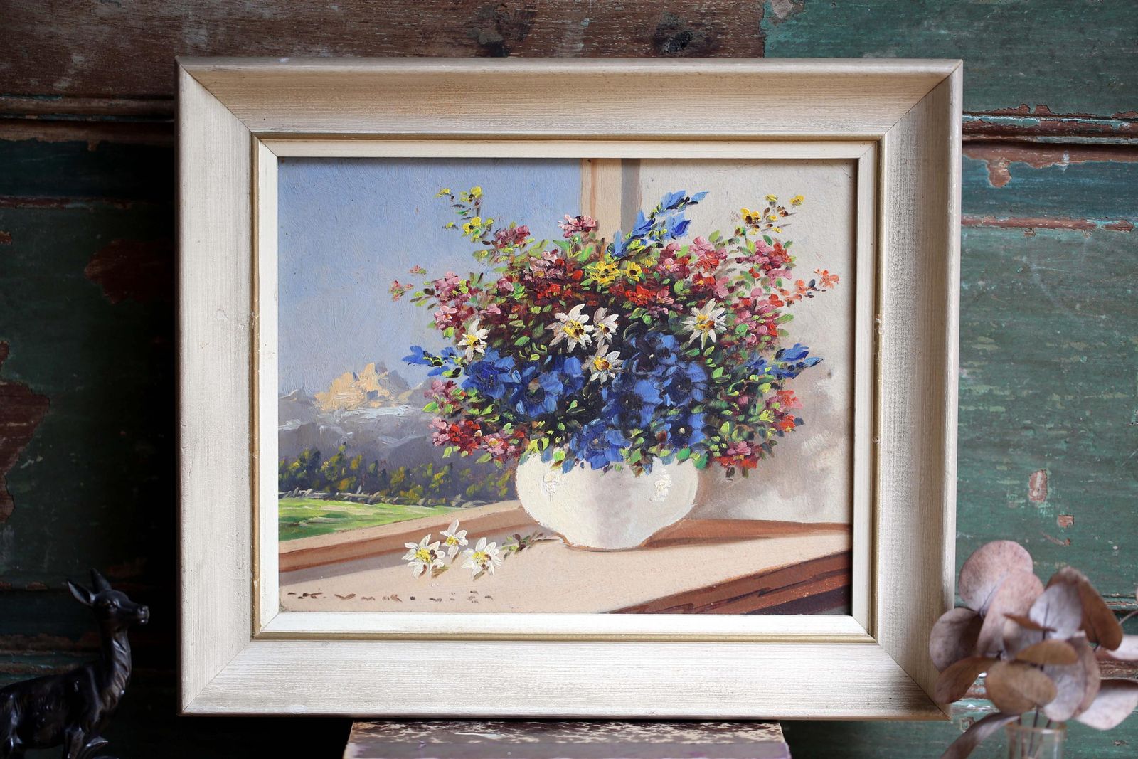 Original Vintage Oil Painting Floral Flowers Picture Still Life photo 115.0