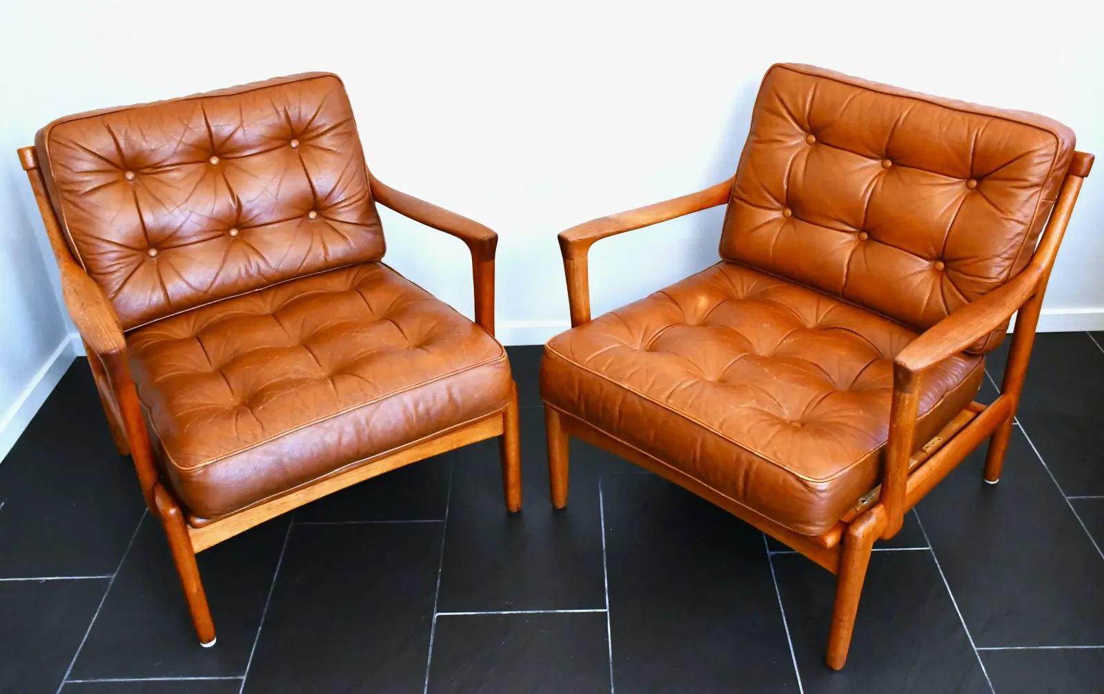 Swedish Teak And Leather Kuba Armchairs By Bertil Fridhagen For Br. Andersson, 1950s, Set Of 2 photo vinterior
