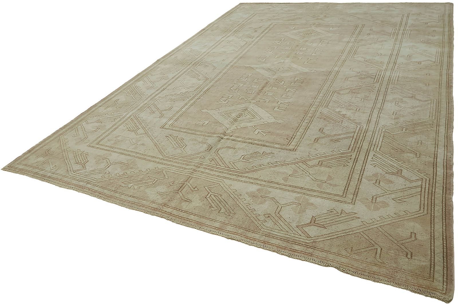 Handmade Beige Vintage Large Area Rug 263 Cm X 372 Cm photo for sale