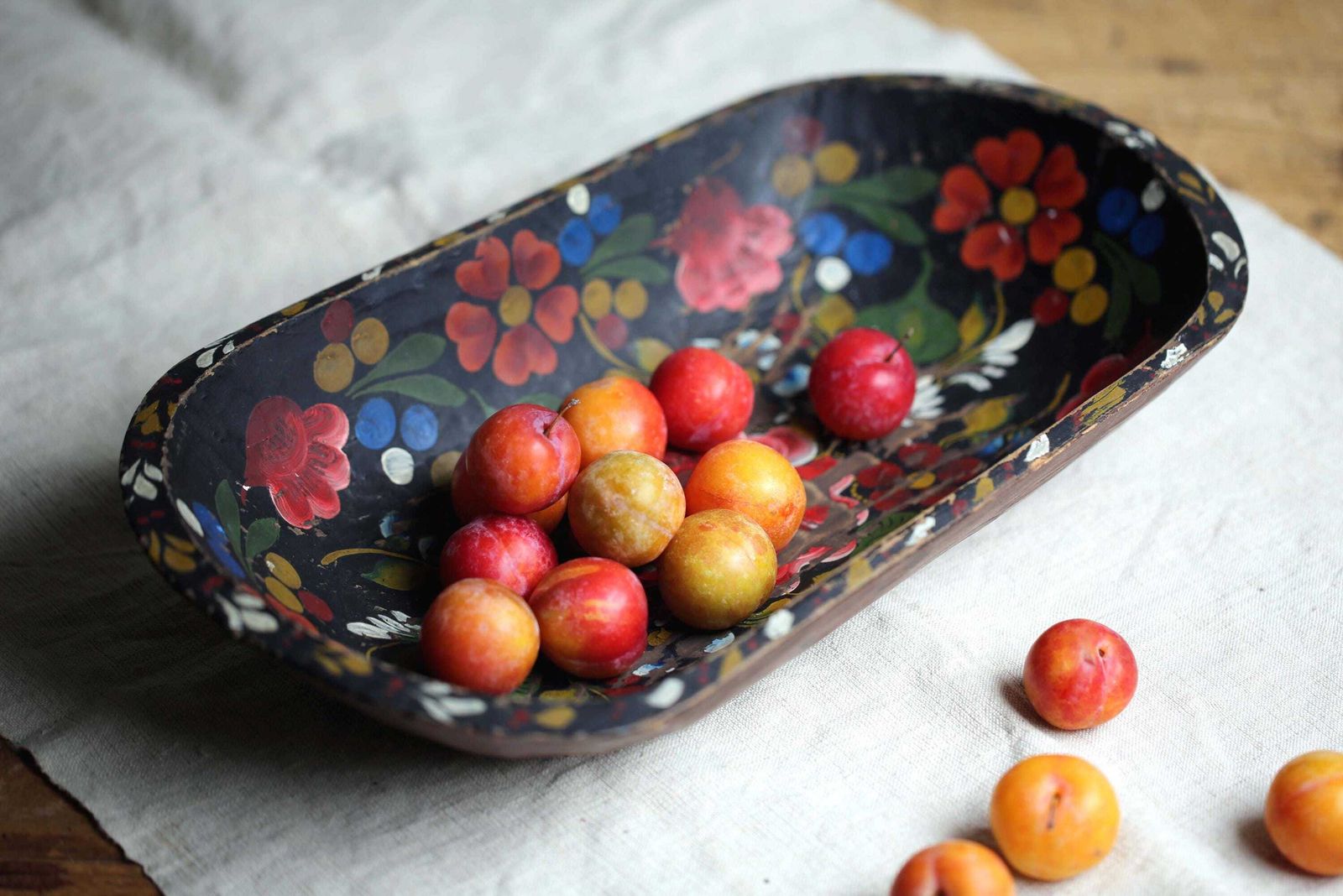 Antique French Folk Art Wooden Dough Bowl Painted Wood Proving Bowl photo Home Decor