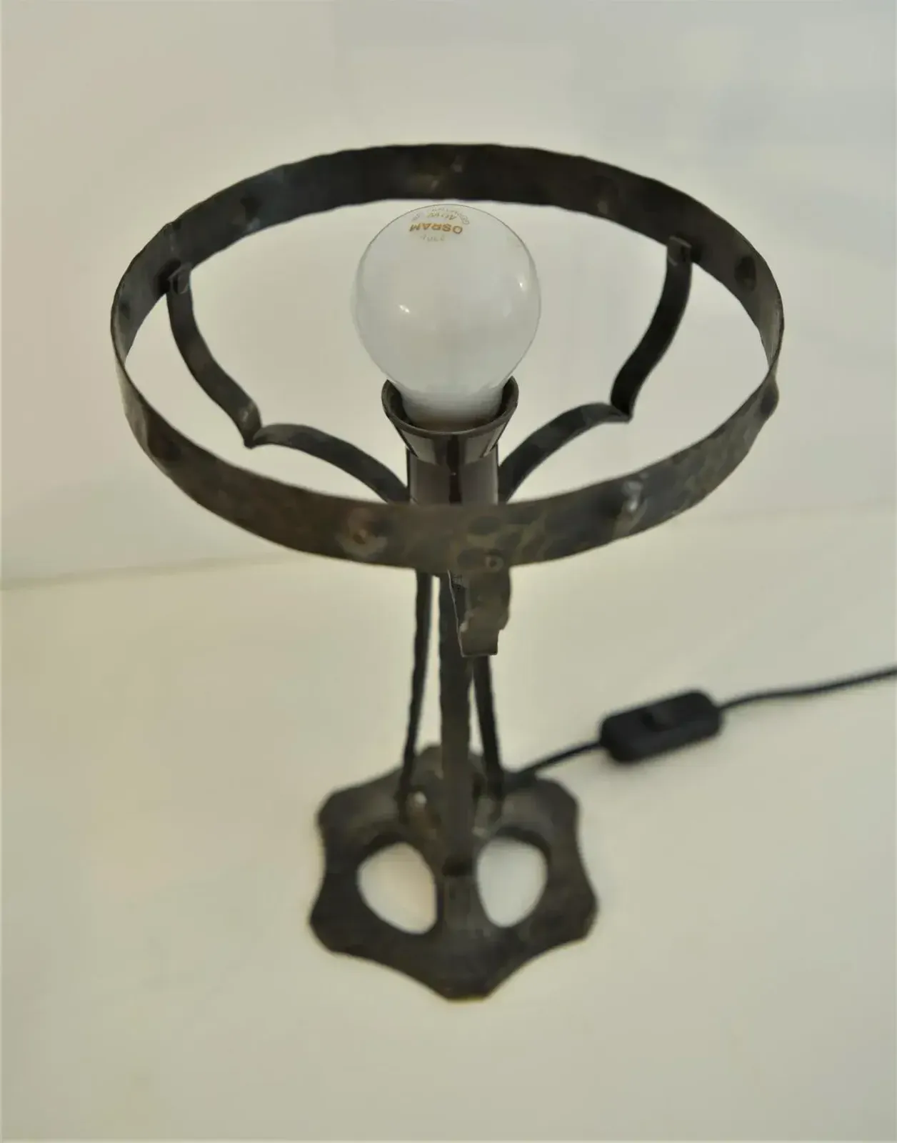 Art Nouveau Swedish Wrought Iron And Glasstable Lamp From Jugendstil, 1925 photo buy
