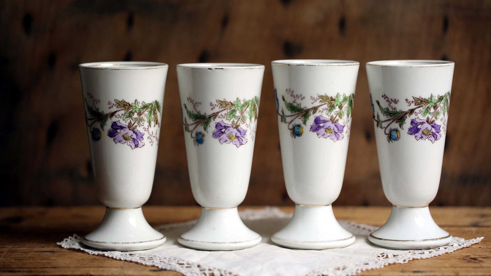 Antique French Bistro Cups   Floral Porcelain Coffee Goblets, Set Of 4 photo furniture