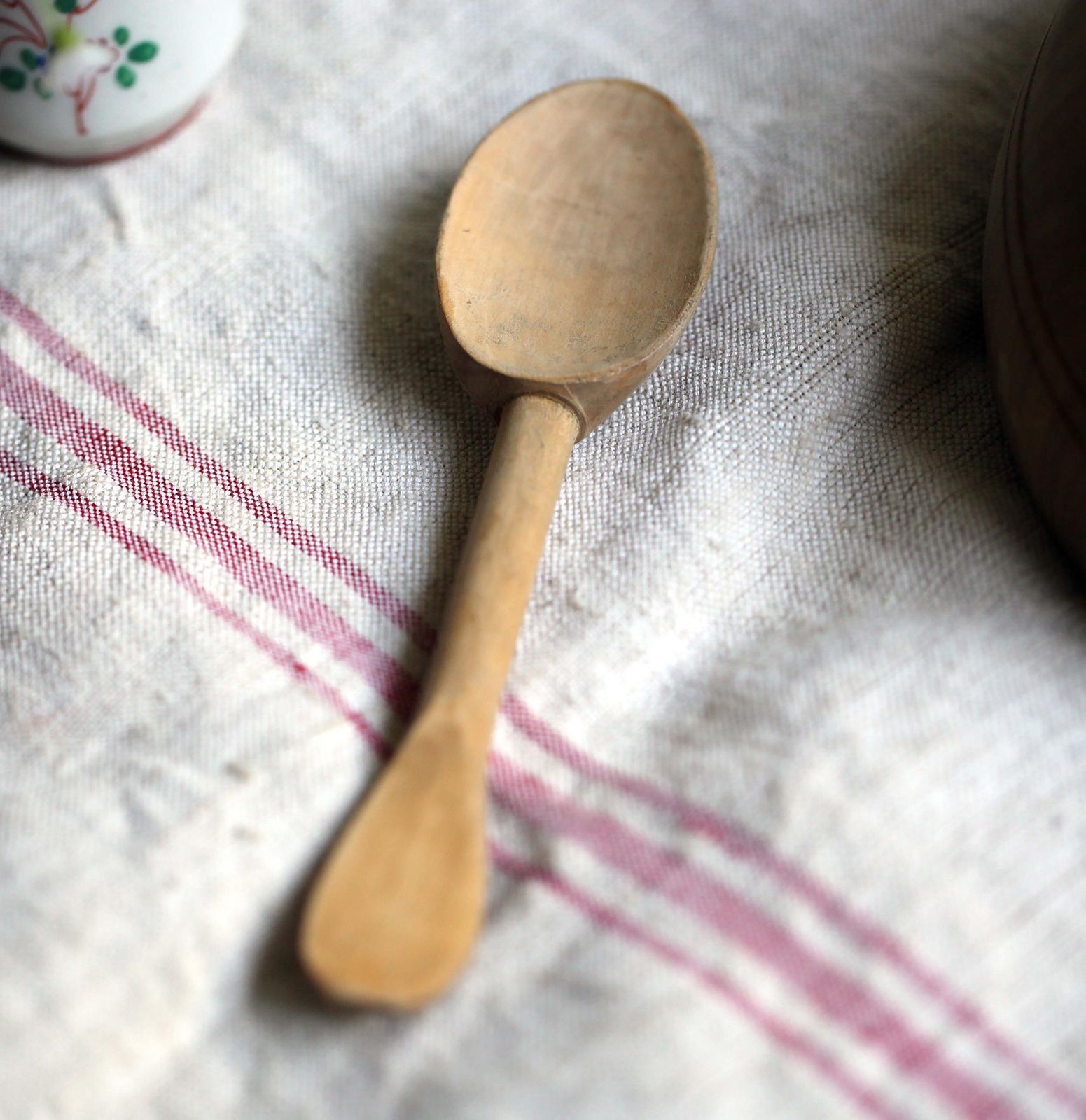 photo furniture Antique Wooden Bowl Small Primitive French Dish & Carved Wood Spoon