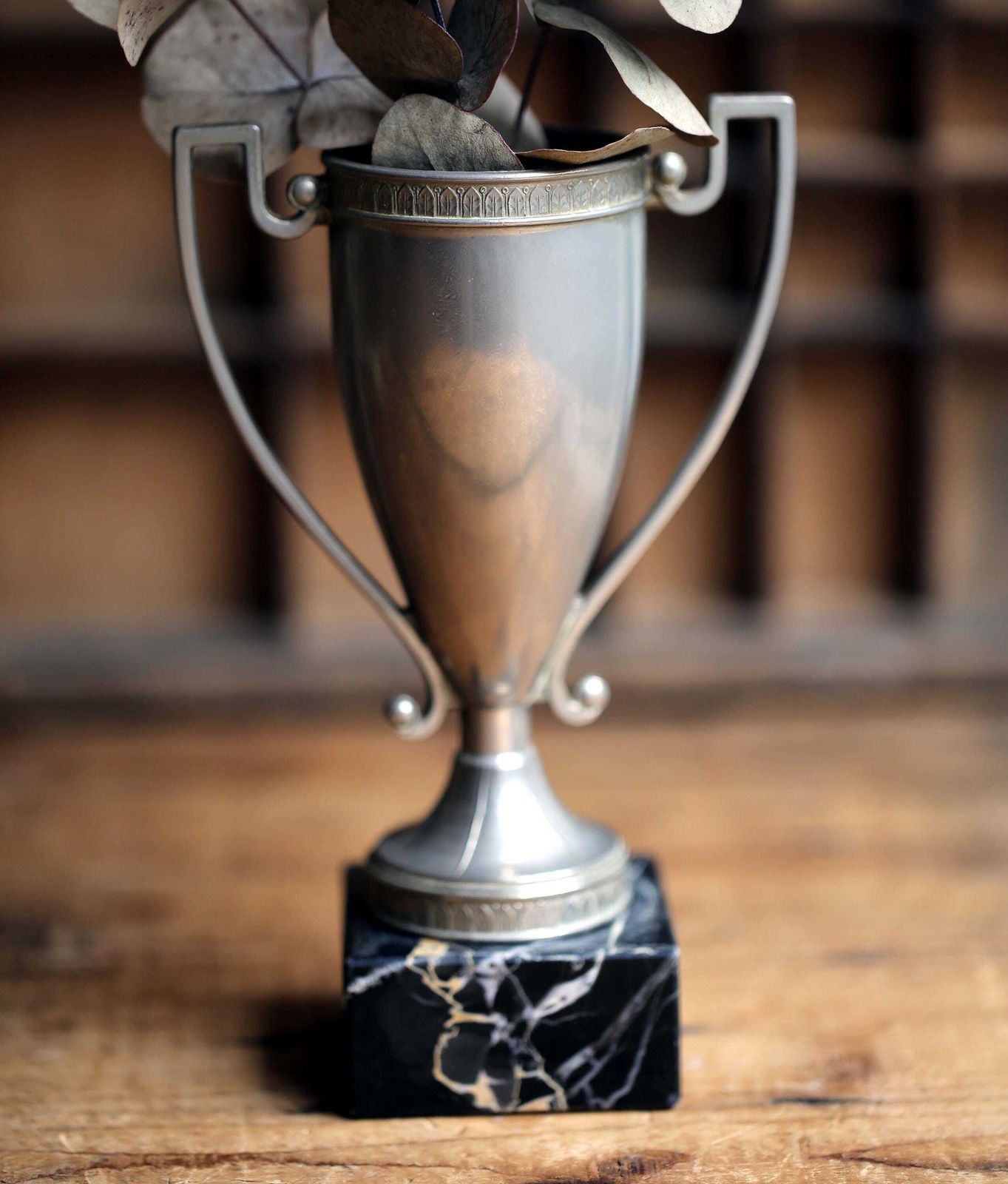 Antique French Trophy Marble Base Small Award Cup Desk Organizer photo vintage