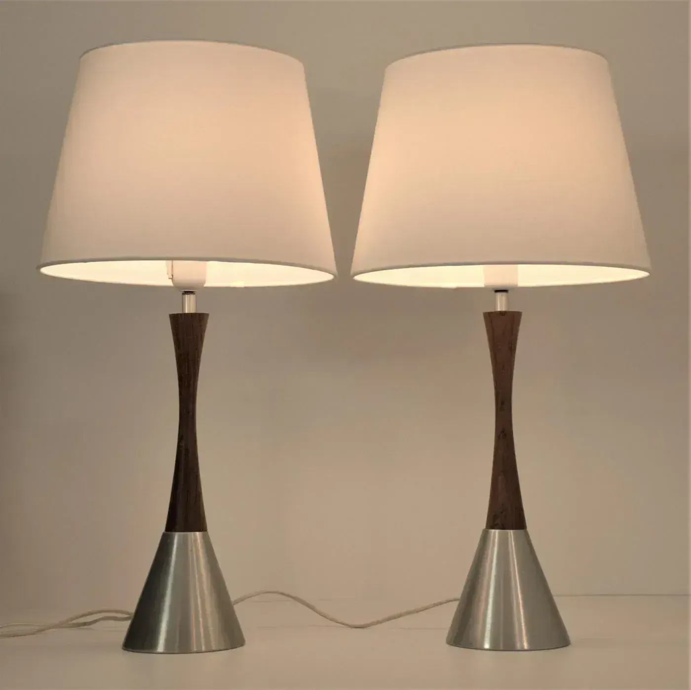 Modern Swedish Brushed Aluminium And Teak Table Lamps By Bergboms, Set Of 2 photo Lighting