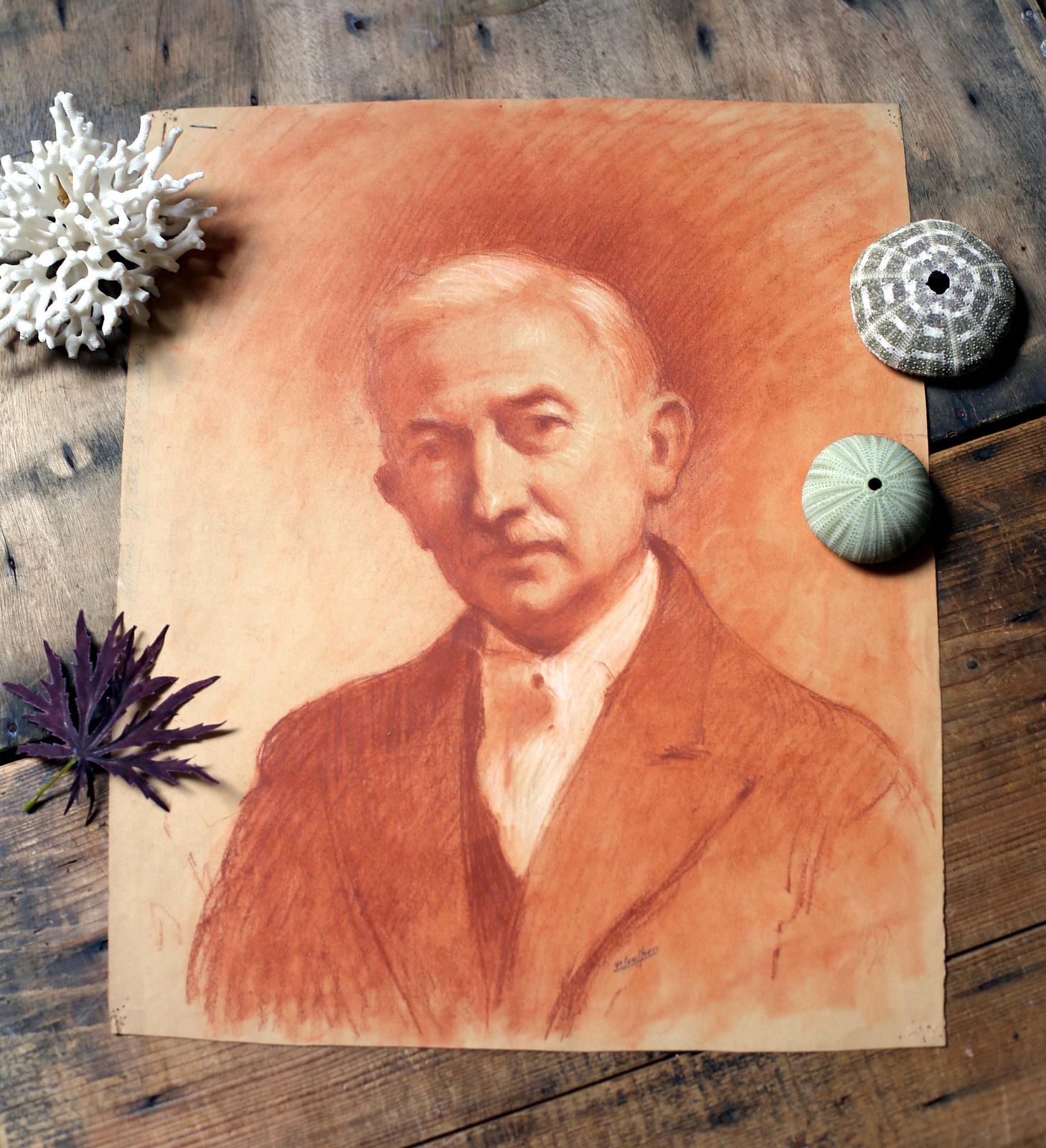 Original Antique Portrait Of A Man Drawing Antique French Pierre Souffran photo buy