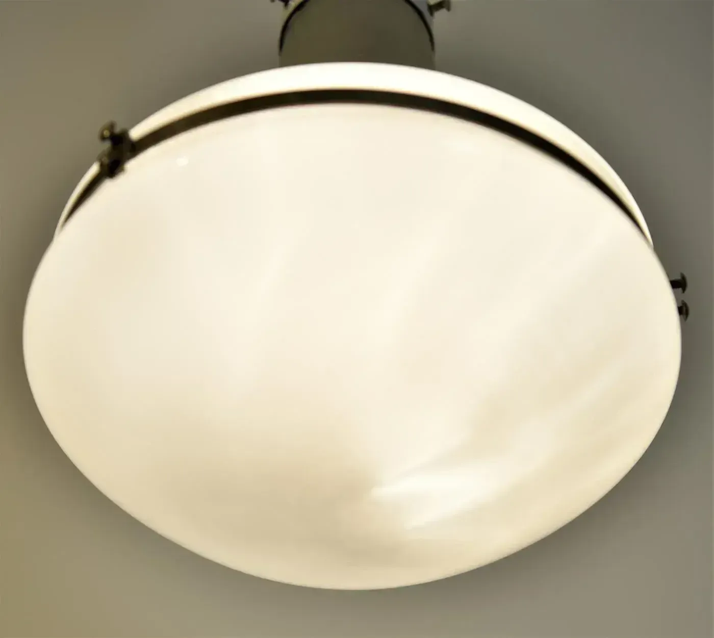 German White Enamelled Copper And Steel Luzette Pendant By Peter Behrensaeg, 1920s photo Lighting