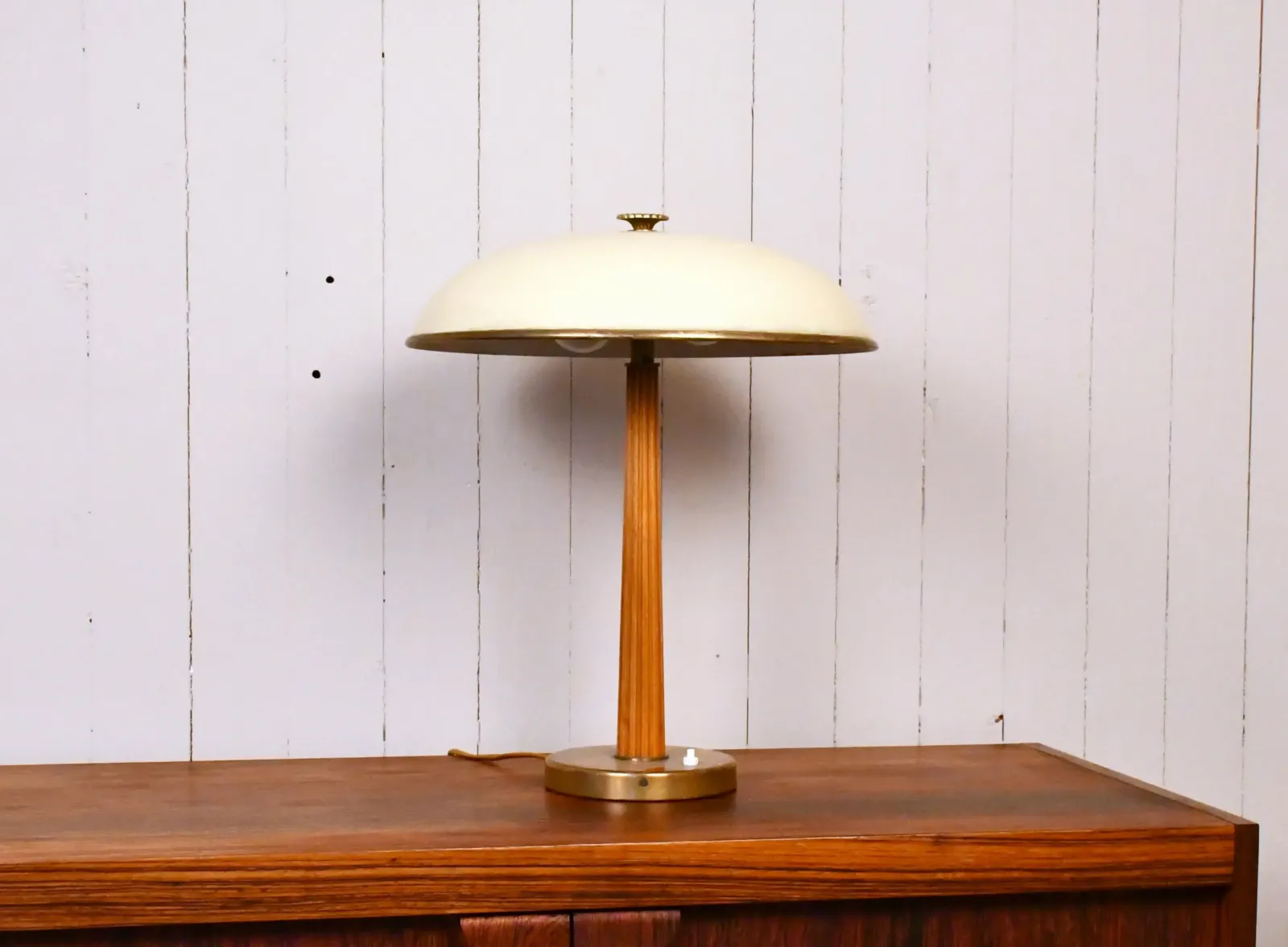 Swedish Modern Brass And Oak Table Lamp By Erik Tidstrand For Nordiska Kompaniet, 1940s photo furniture