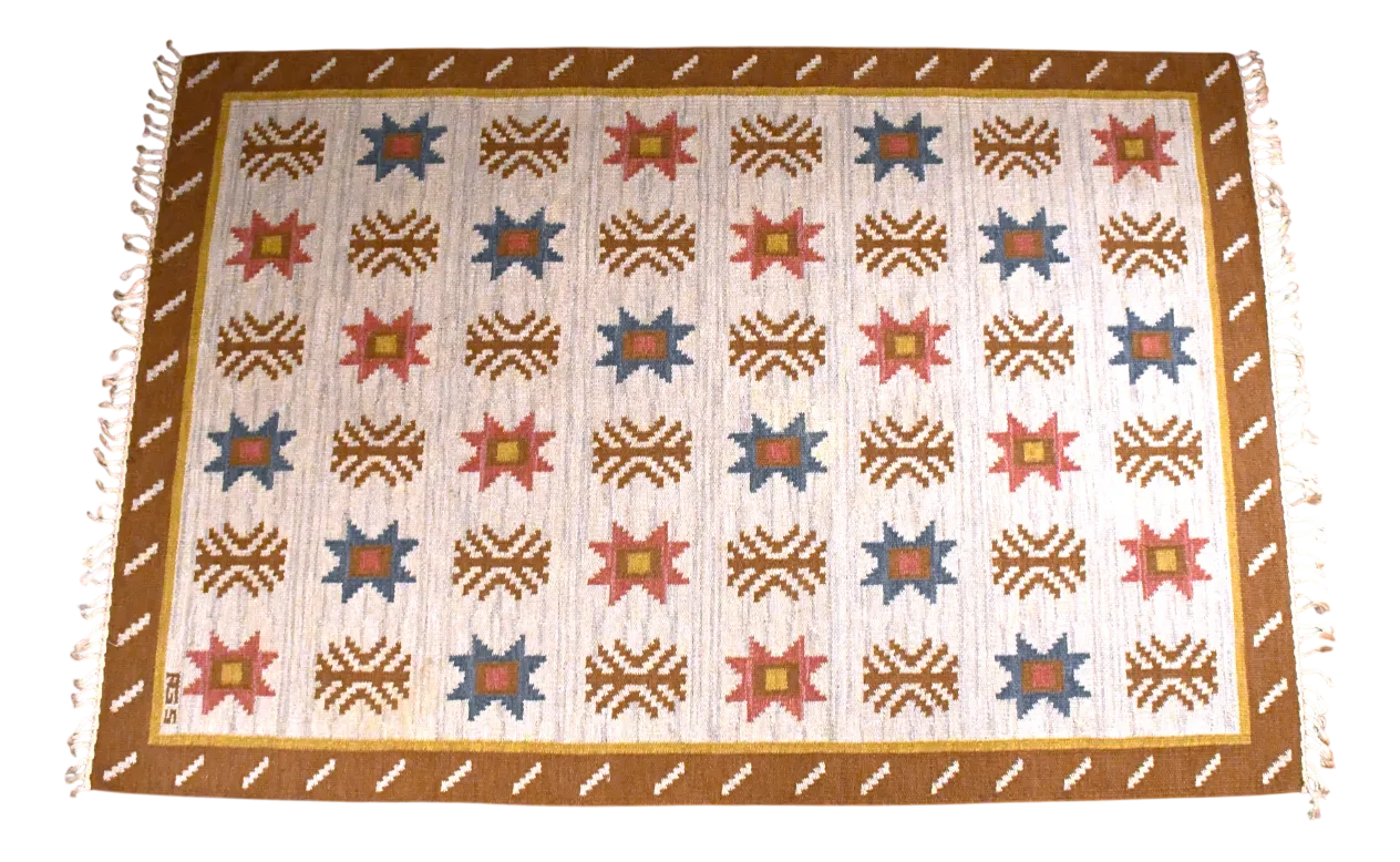 Swedish Hand Woven Röllakan Wool Rug By Anna Greta Sjöqvist, 1950s