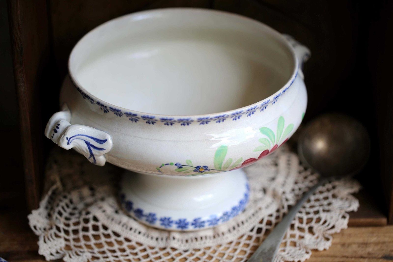 Antique French Tureen Hand Painted Floral Soup Dish Lebacqz Bouchart photo buy