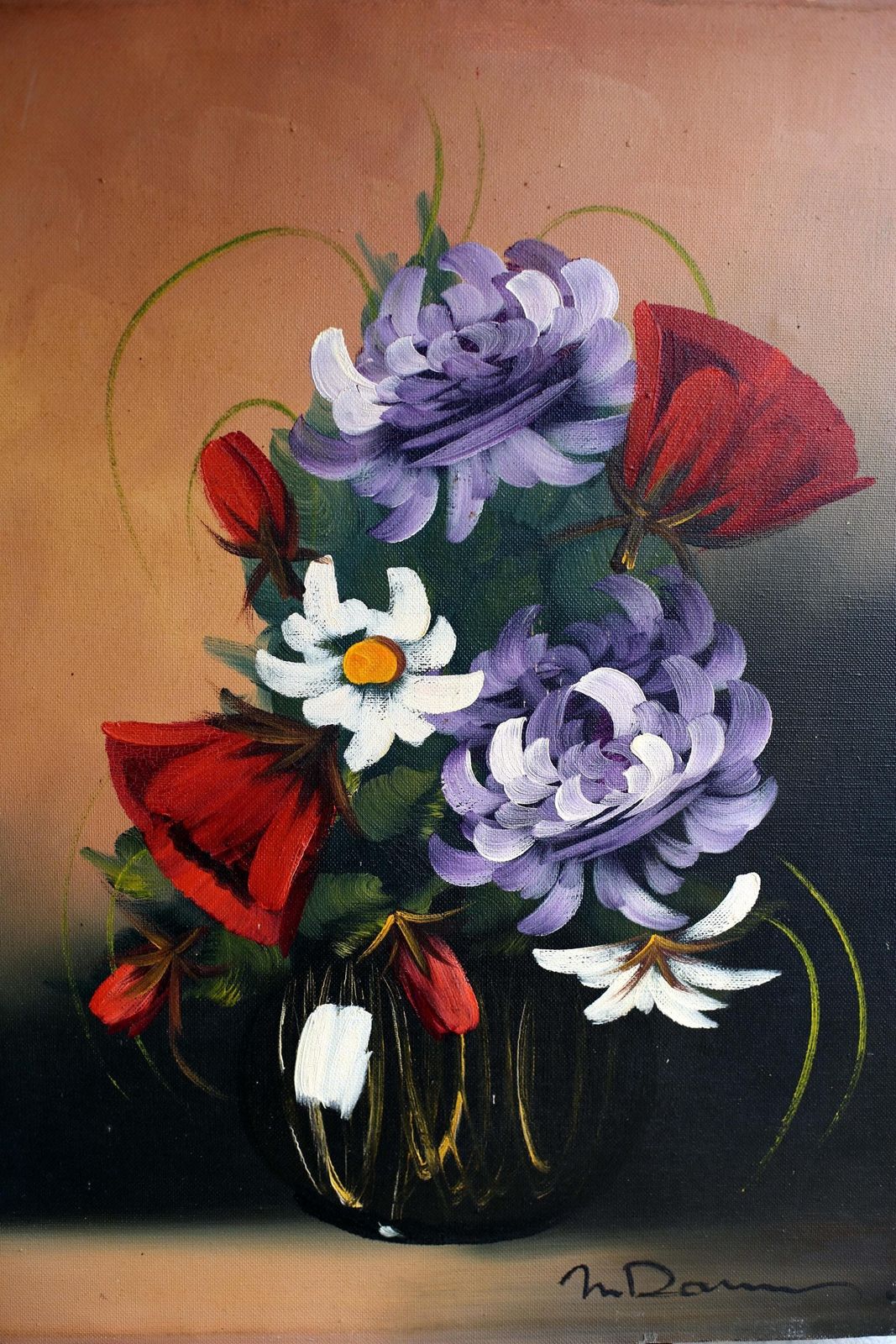 Original Oil Painting On Canvas Contemporary Style French Flowers Floral Still Life Signed photo for sale