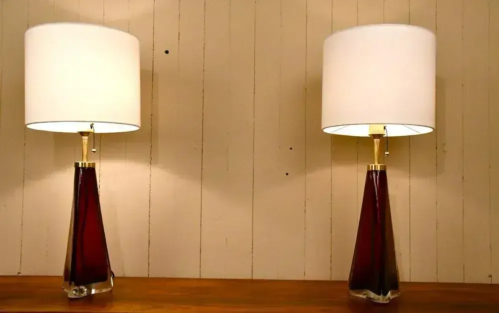 Lighting Large Swedish Art Glass Model Rd1319 Table Lamps By Carl Fagerlund For Orrefors, 1950s, Set Of 2 photo