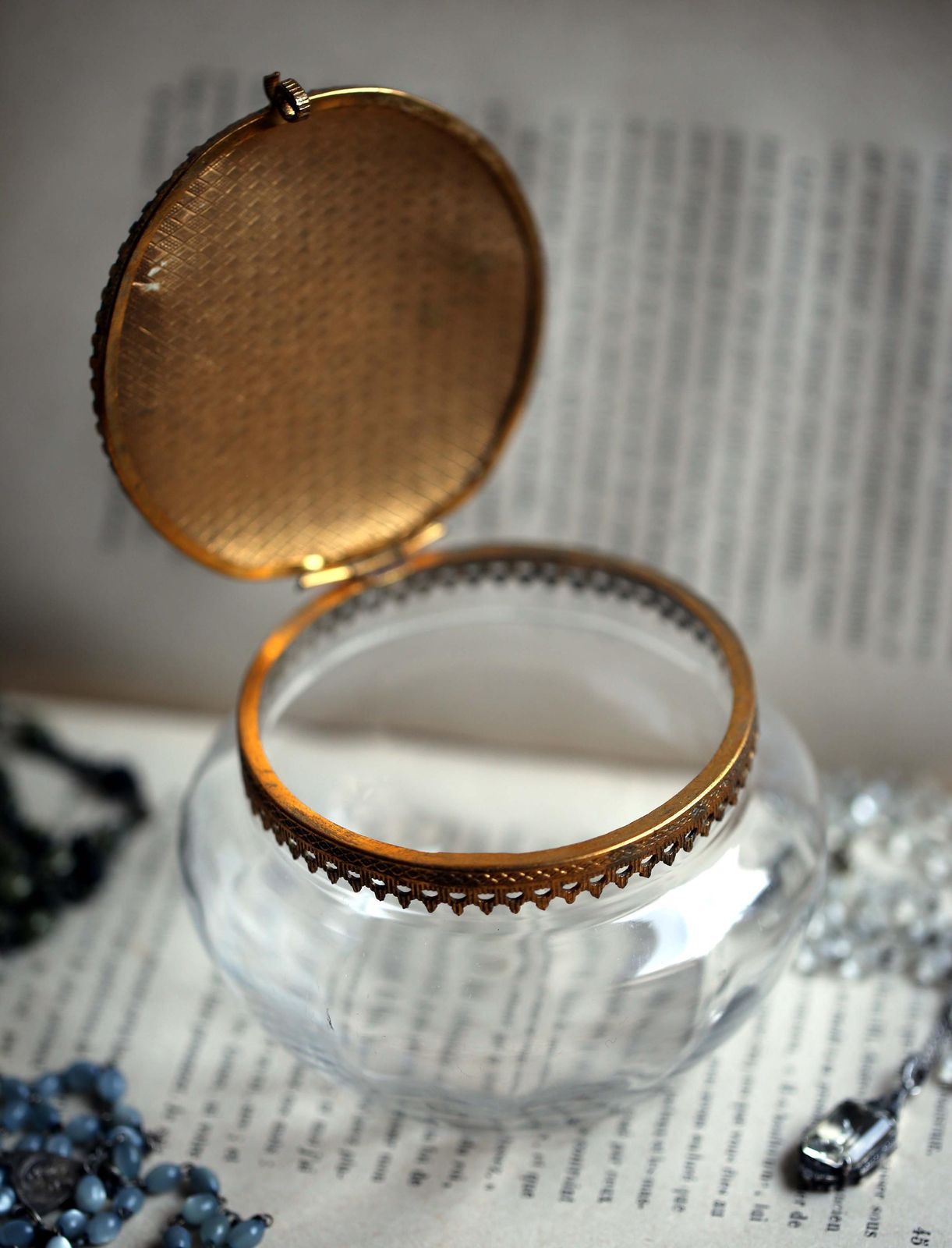 Antique French Ormolu Souvenir Ring Box Round Casket Glass Case Les Sables D'olonne photo buy