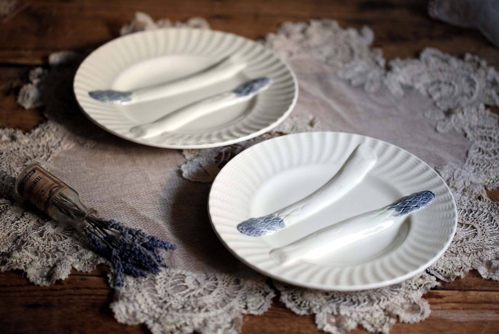 2 Antique Asparagus Plates White Majolica French Barbotine Vegetable Serving Platters Creil Et Montereau photo furniture