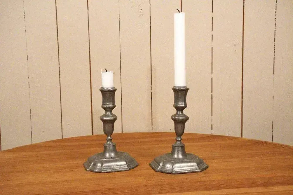 Antique Swedish Baroque Pewter Candlesticks By Nils Christophersson Forss, Västerås, 1745, Set Of 2 photo for sale