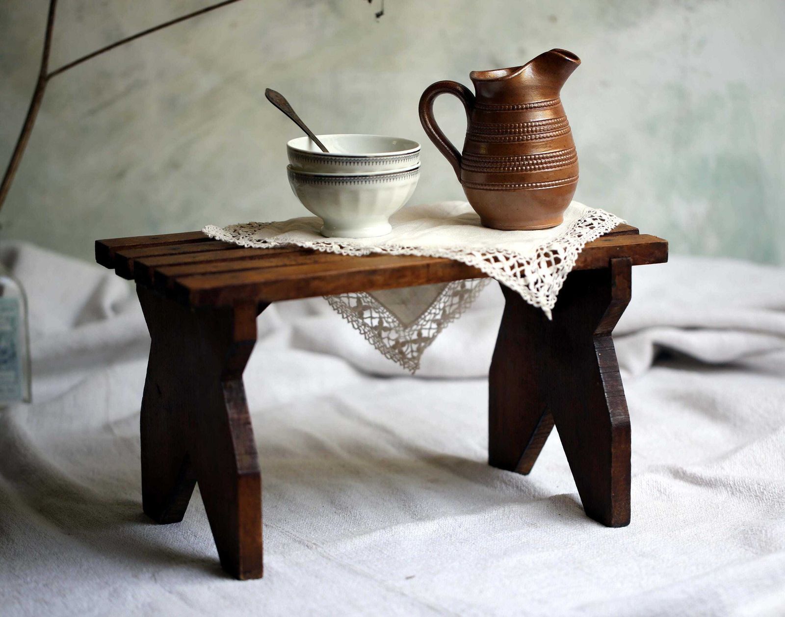 French Wooden Foot Stool Antique Slatted Footstool Small Display Stand photo 82.0