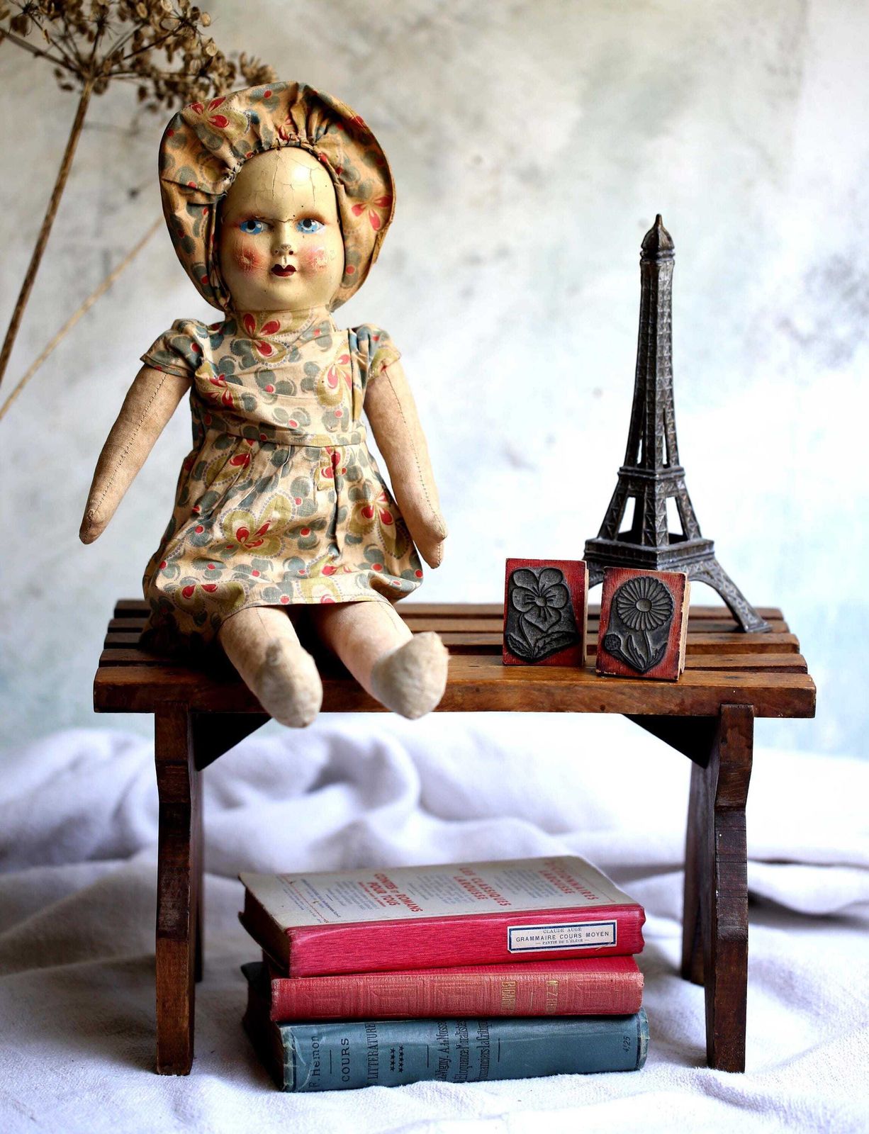 photo for sale French Wooden Foot Stool Antique Slatted Footstool Small Display Stand