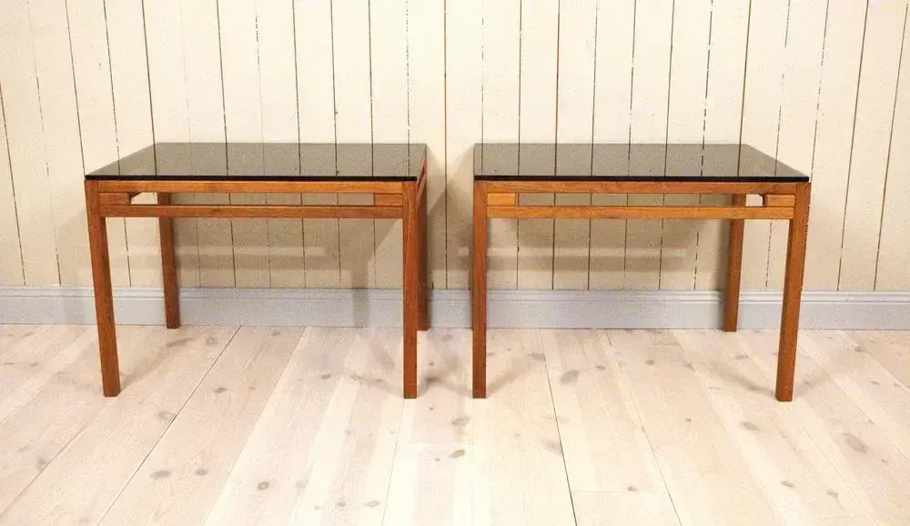 photo for sale Swedish Teak And Glass Side Tables, 1960s, Set Of 2