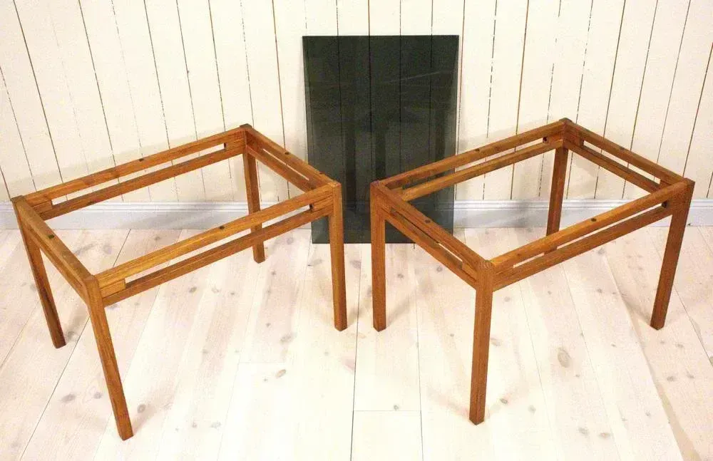 Furniture Swedish Teak And Glass Side Tables, 1960s, Set Of 2 photo