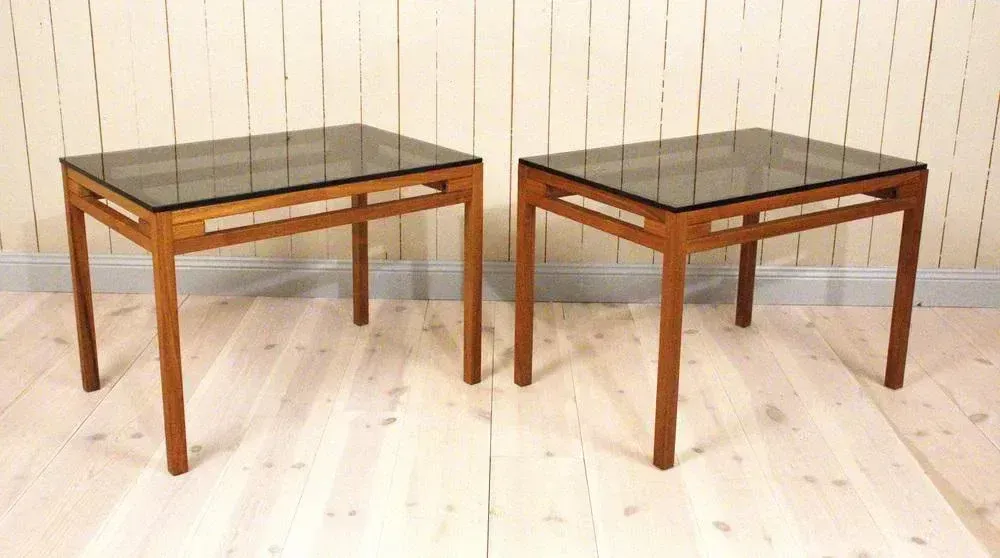 photo vinterior Swedish Teak And Glass Side Tables, 1960s, Set Of 2