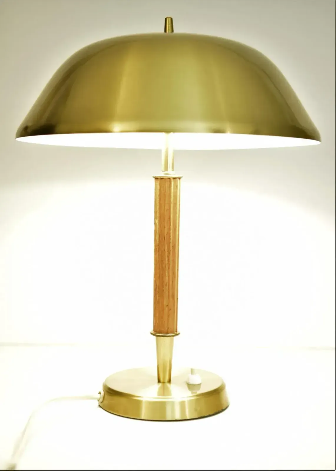 photo for sale Swedish Art Deco Brass And Oak Table Lamp By Falkenbergs Belysning Ab, 1940s