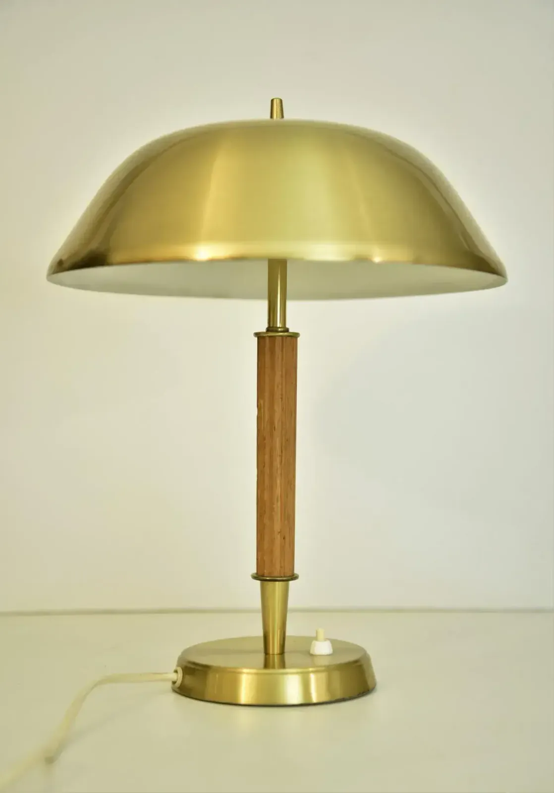 Lighting Swedish Art Deco Brass And Oak Table Lamp By Falkenbergs Belysning Ab, 1940s photo