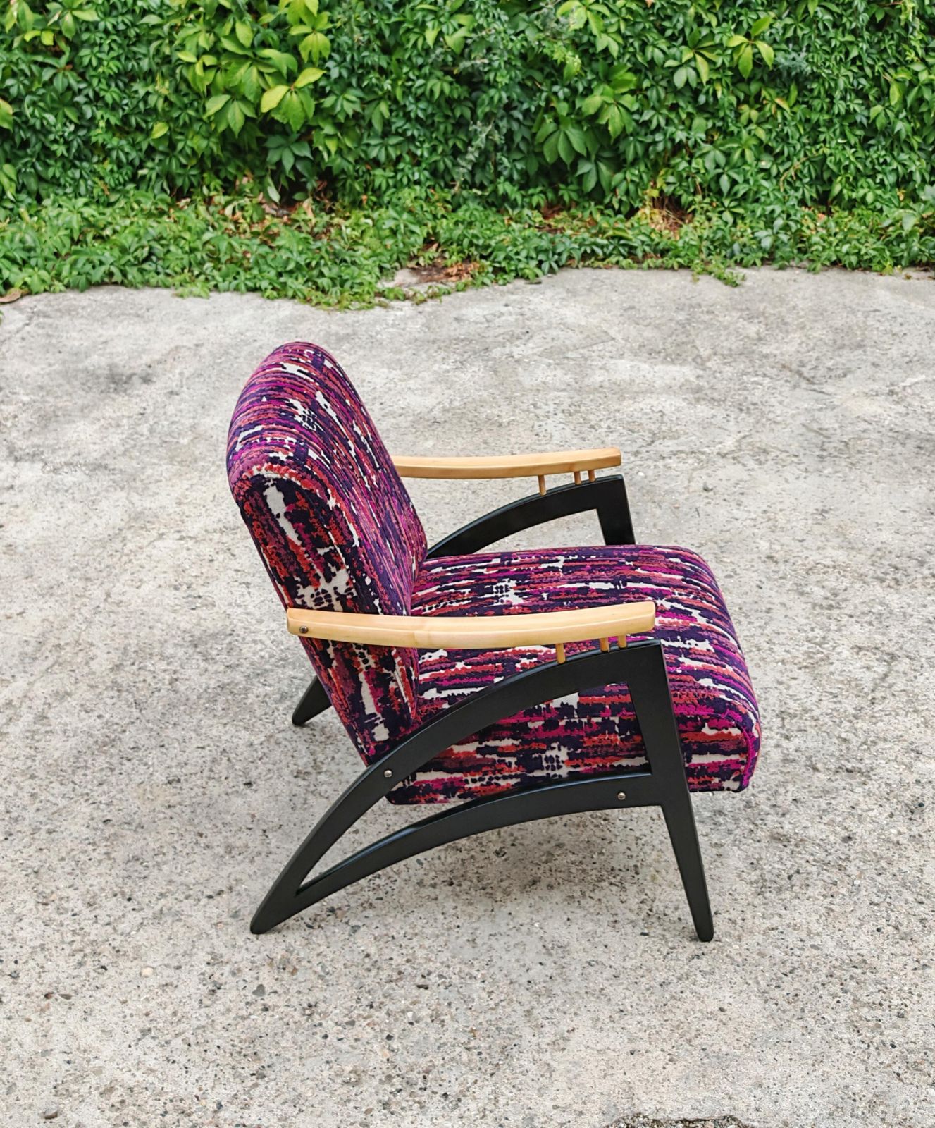 photo for sale Pair Of Mid Century Modern Armchairs "Gazelle" Featuring Uniquely Shaped Lines