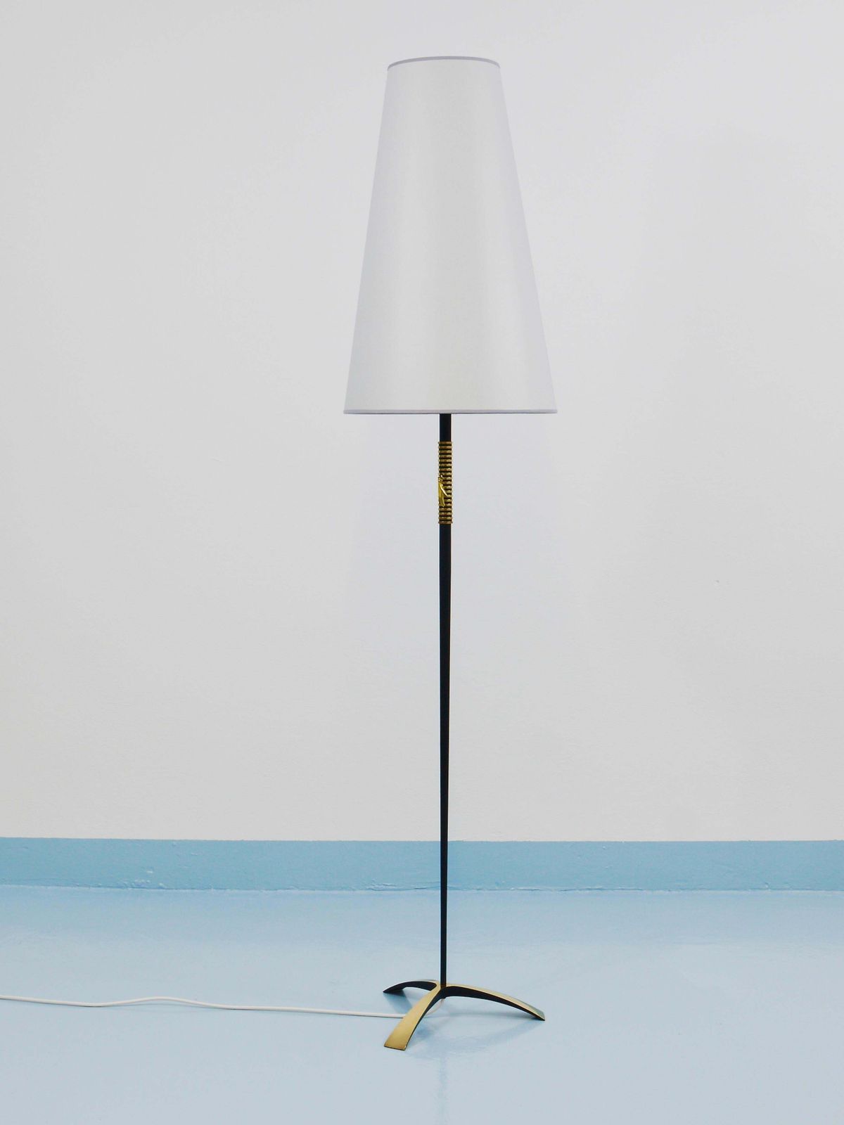 Rupert Nikoll Midcentury Brass Floor Lamp, Carl Aubock Hand Switch Austria, 1950 photo 2447.0