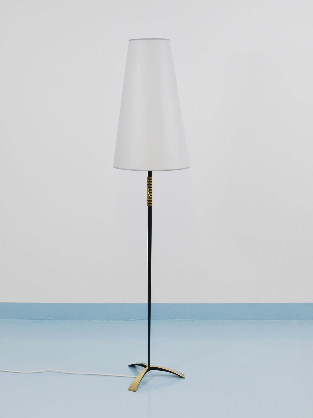 Rupert Nikoll Midcentury Brass Floor Lamp, Carl Aubock Hand Switch Austria, 1950 photo buy