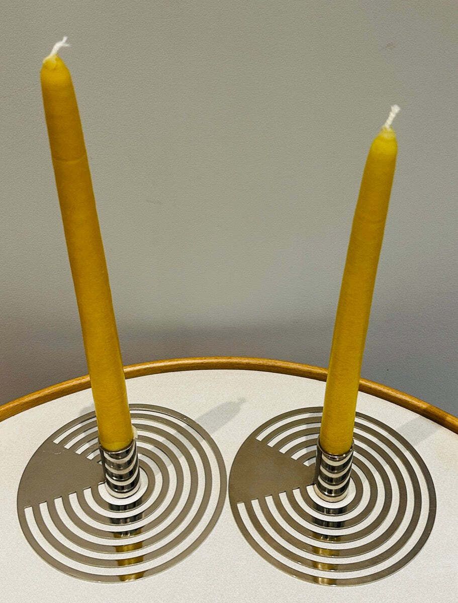 Pair Of Swedish Contemporary Polished Chrome Concentric Patterned Eightmood Candleholders photo 75.0