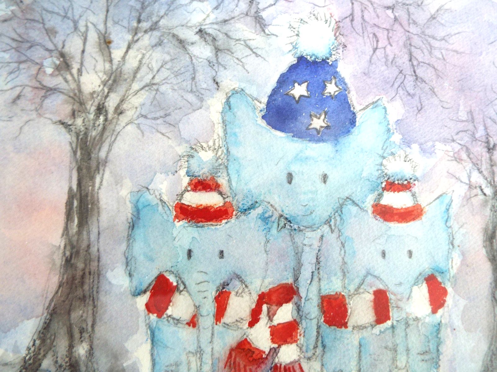 Watercolour Cute Elephants Illustration Painting Framed Original Andi Lucas photo 68.0