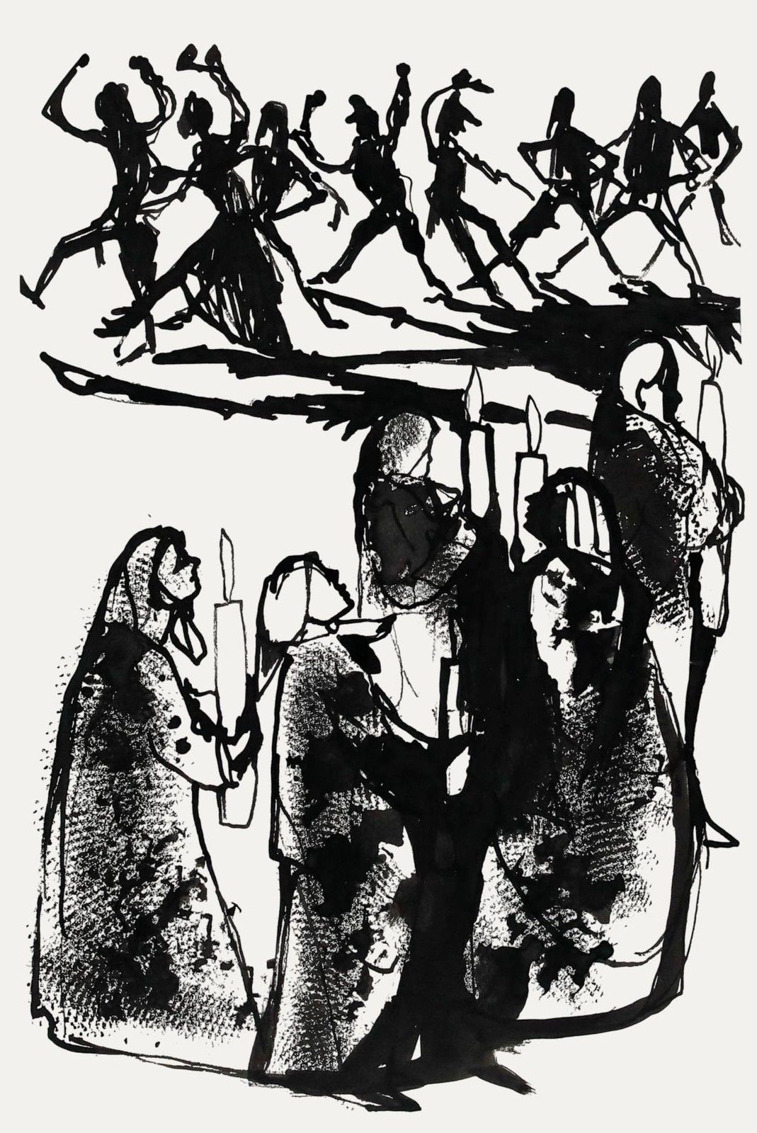 Charlotte Heister (1921 1998) Mid 20th Century India Ink, Procession