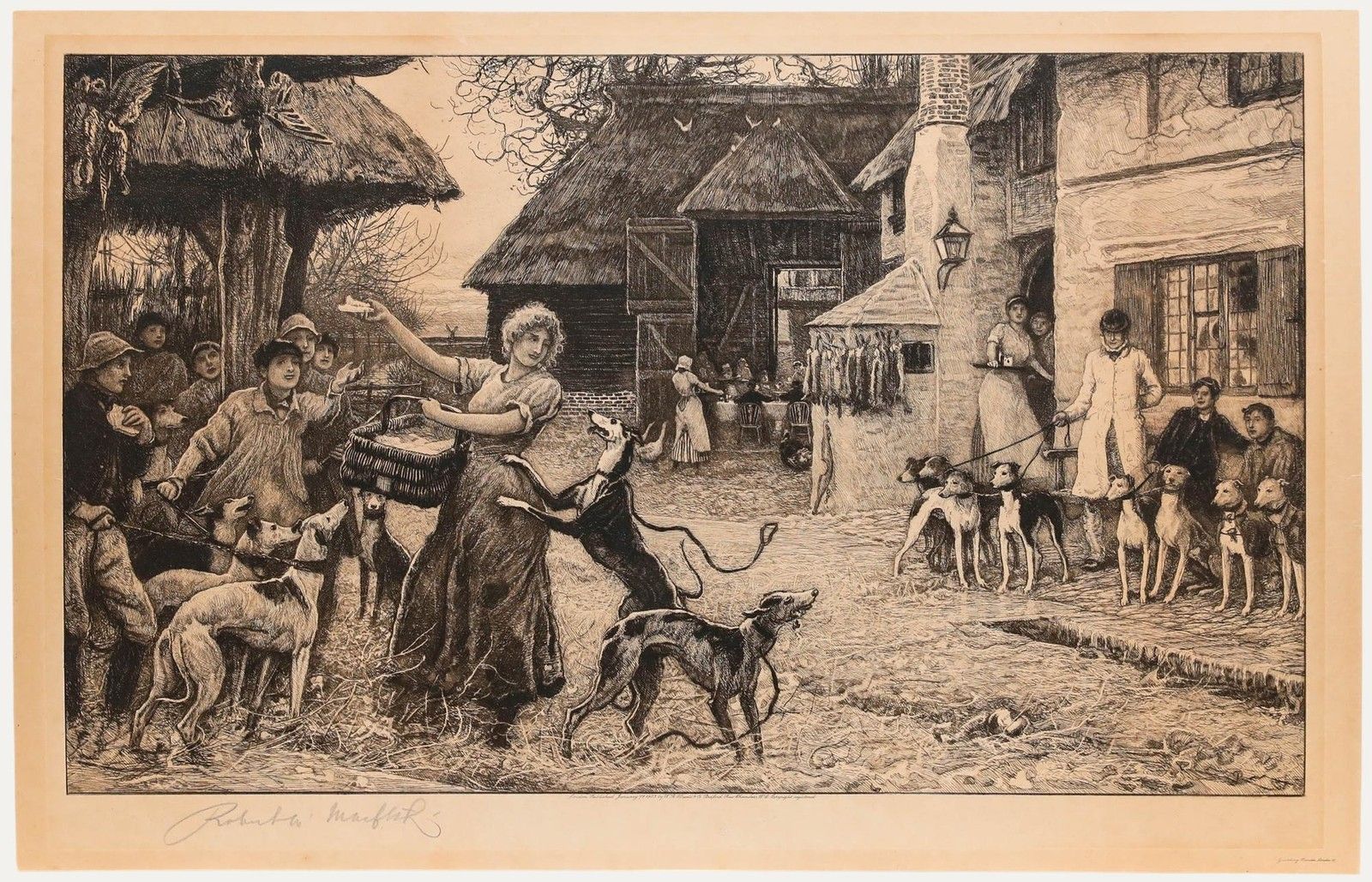 Robert Walker Macbeth Ra (1848 1910) 1903 Etching, Lady & The Lurchers