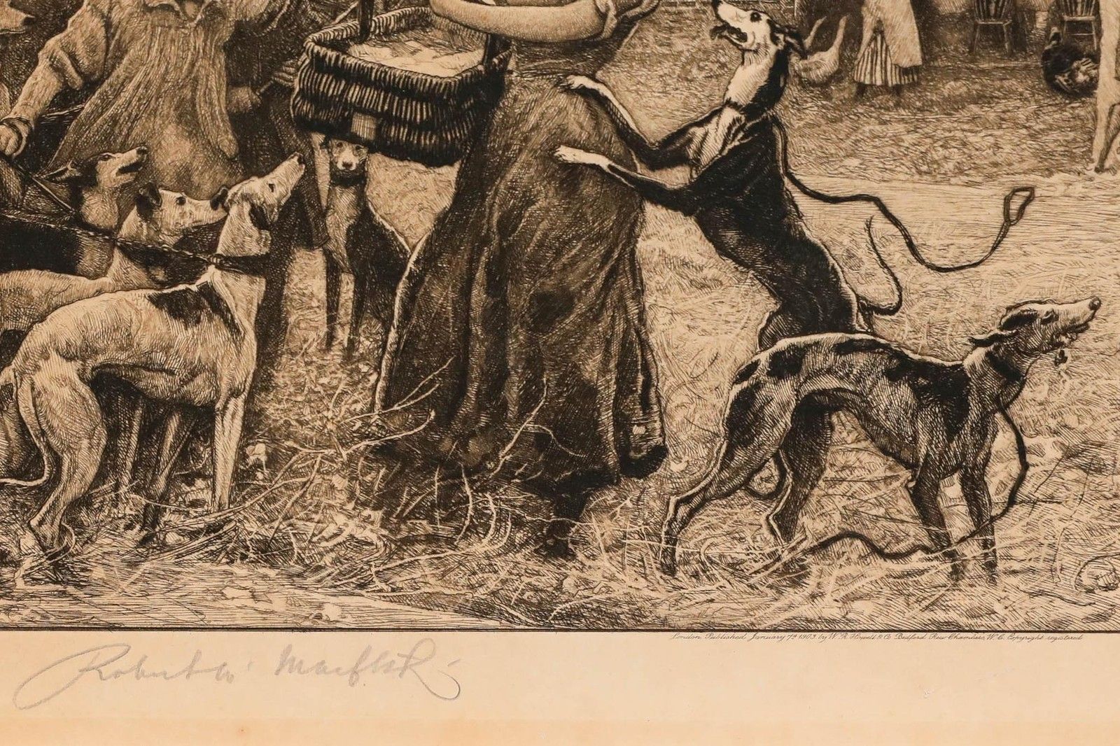 Robert Walker Macbeth Ra (1848 1910) 1903 Etching, Lady & The Lurchers photo vinterior