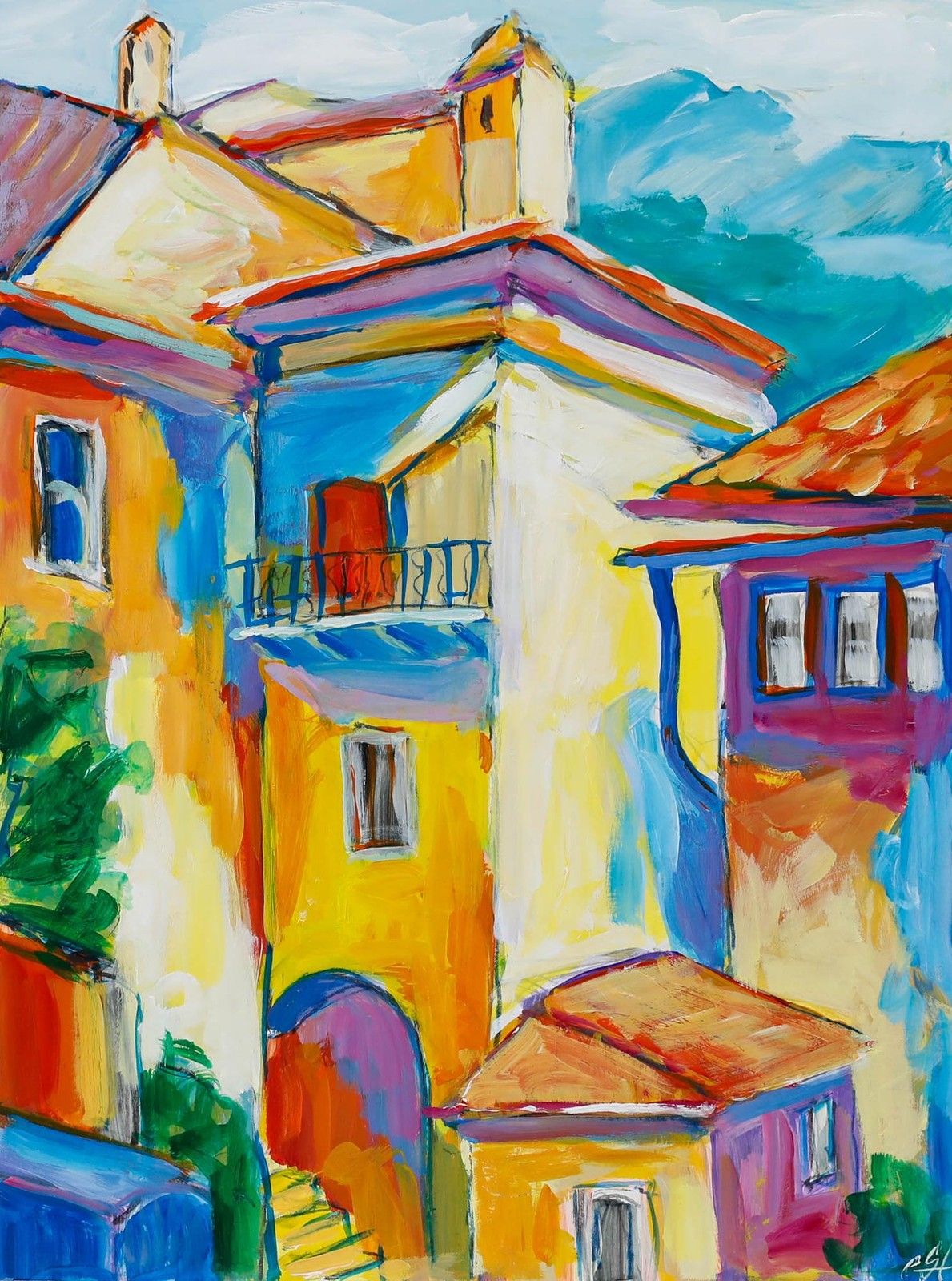 Erwin Steinhauser (1939 2023) Contemporary Acrylic, Villa In The Mountains photo furniture
