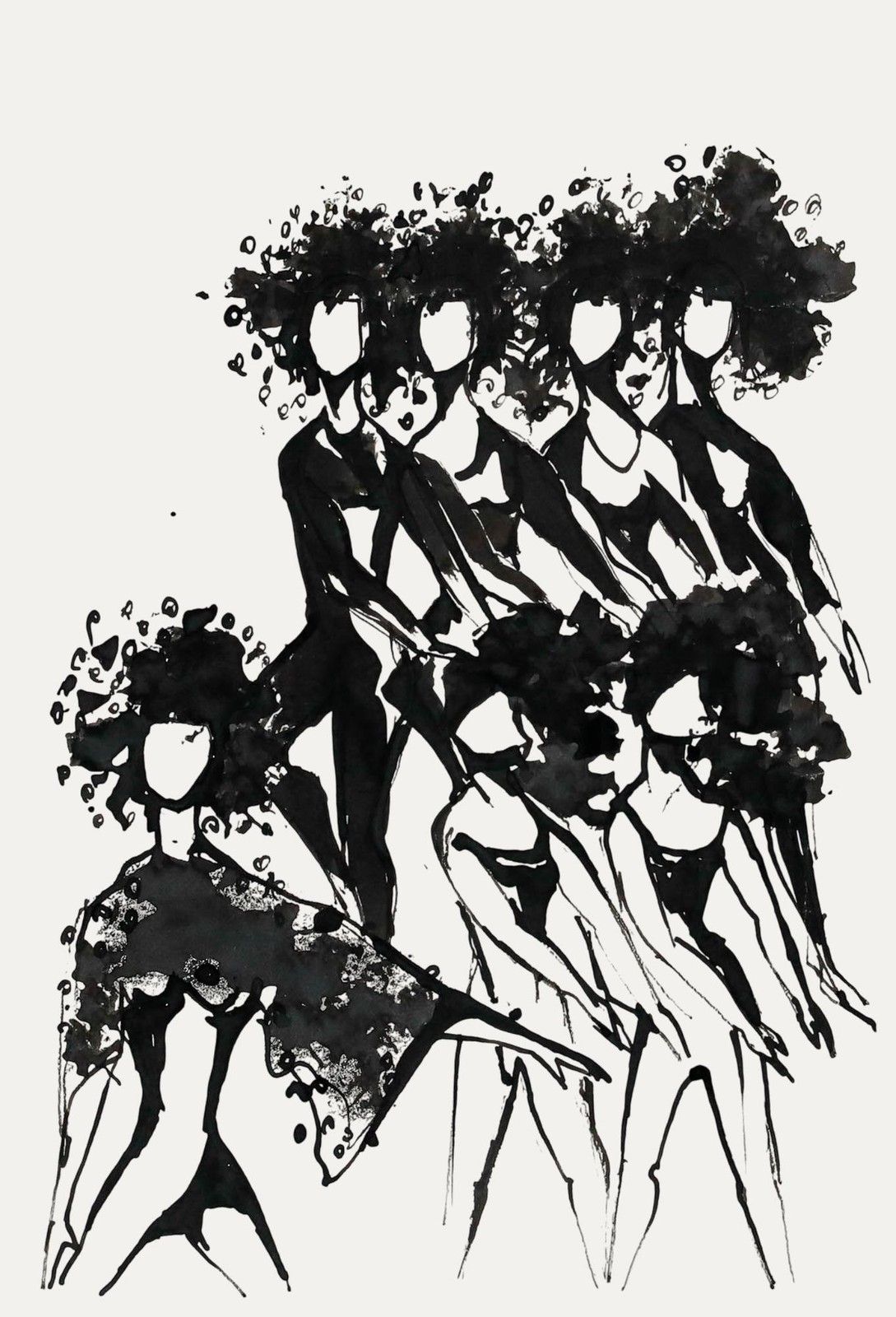 Charlotte Heister (1921 1998) Mid 20th Century India Ink, Dancing Girls