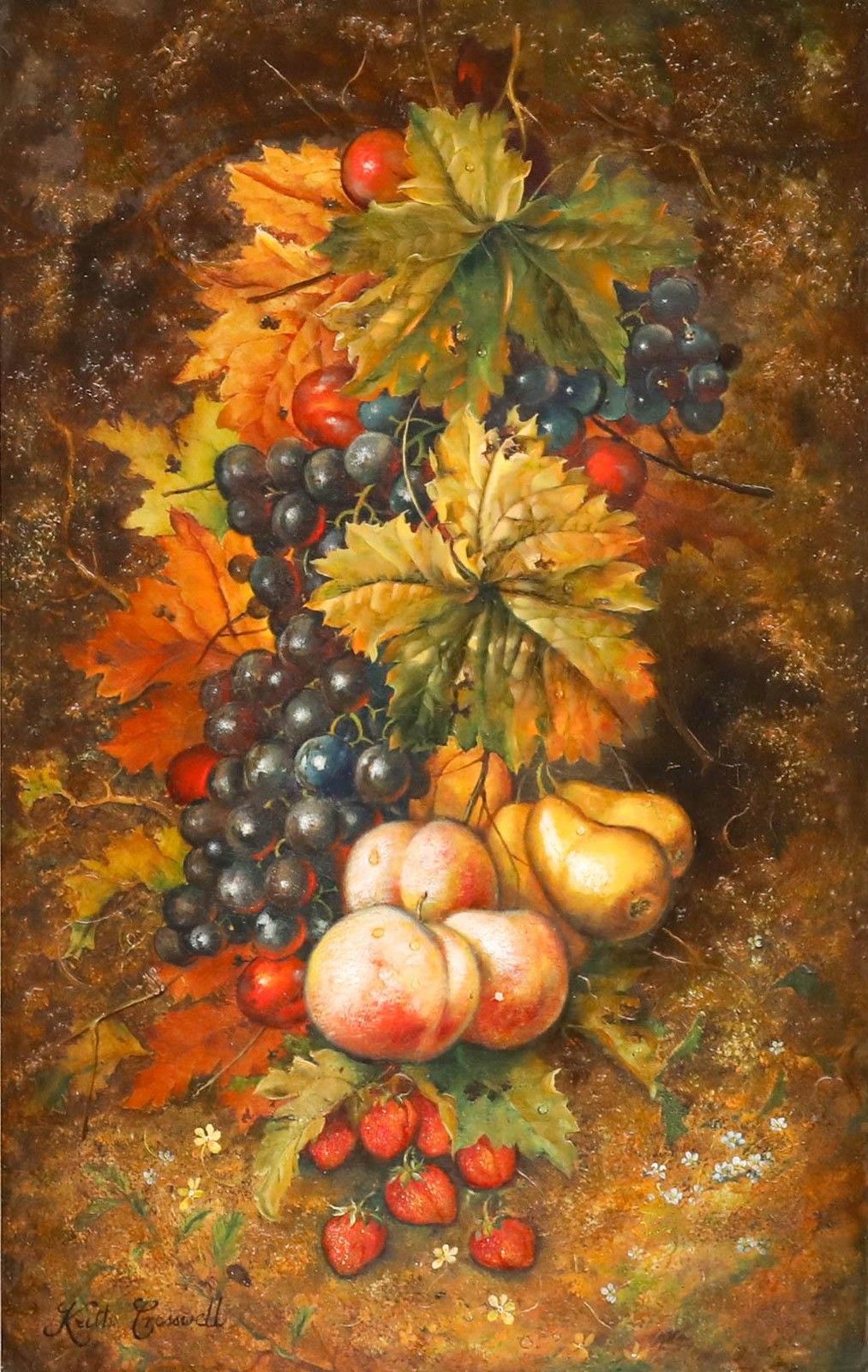 Keith Cresswell (1940 1989) Framed Oil, Still Life Of Fruit & Foilage photo furniture