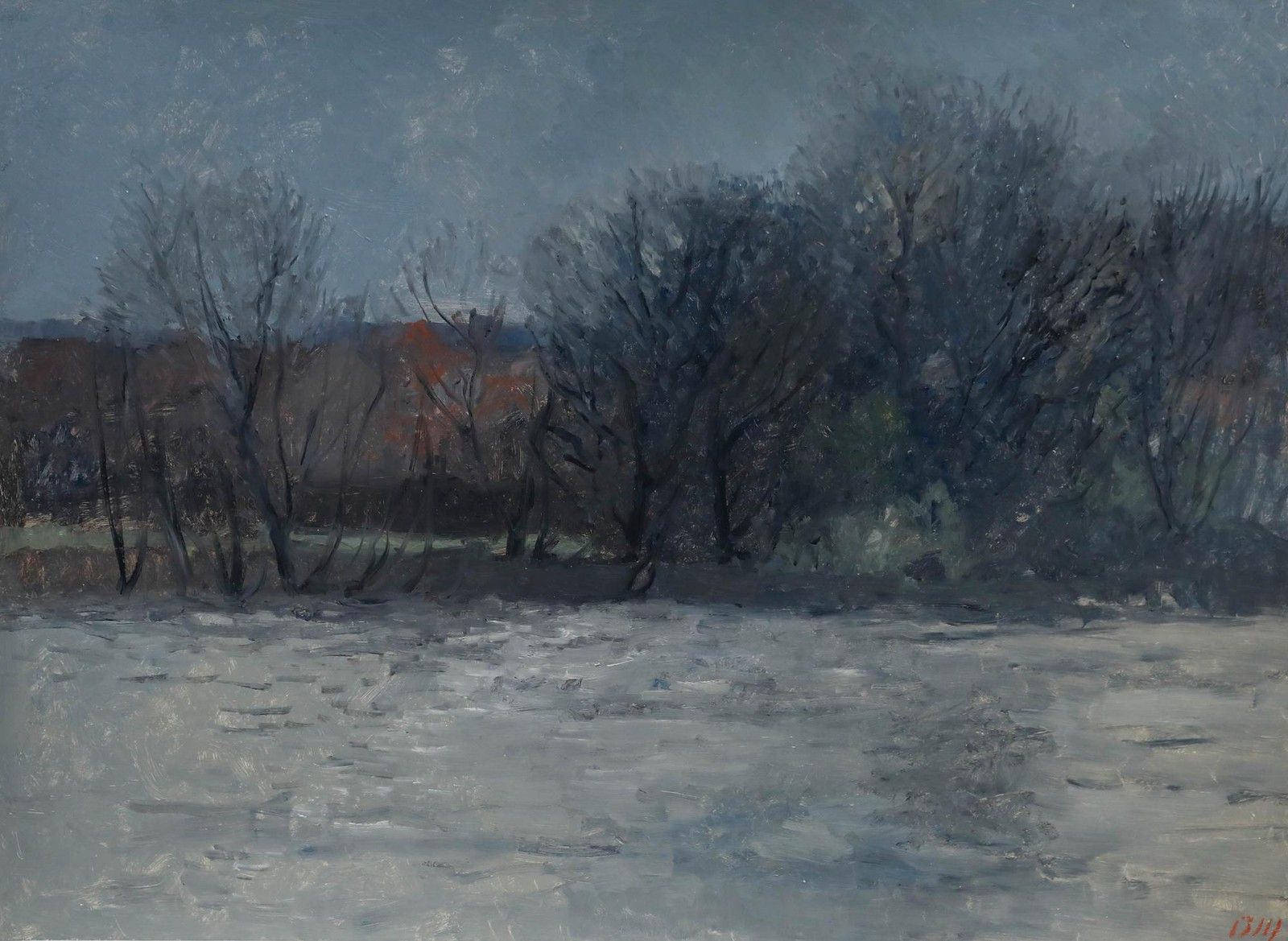 Bernard Myers (1925 2007) Contemporary Oil, Trees On The South Bank photo furniture
